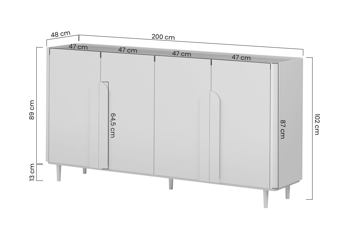 Kumode Amil 200/102/48 cm Kašmirs / Eļļots ozols - N1 Home