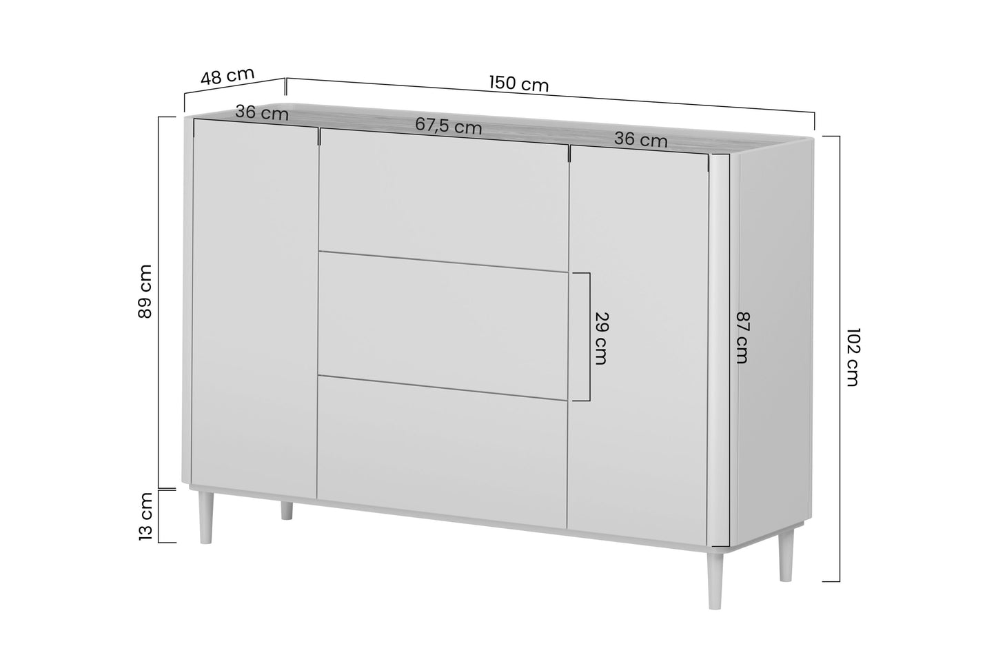 Kumode Elva 150/102/48 cm Eikalipts / Baltijas kāpu ozols - N1 Home