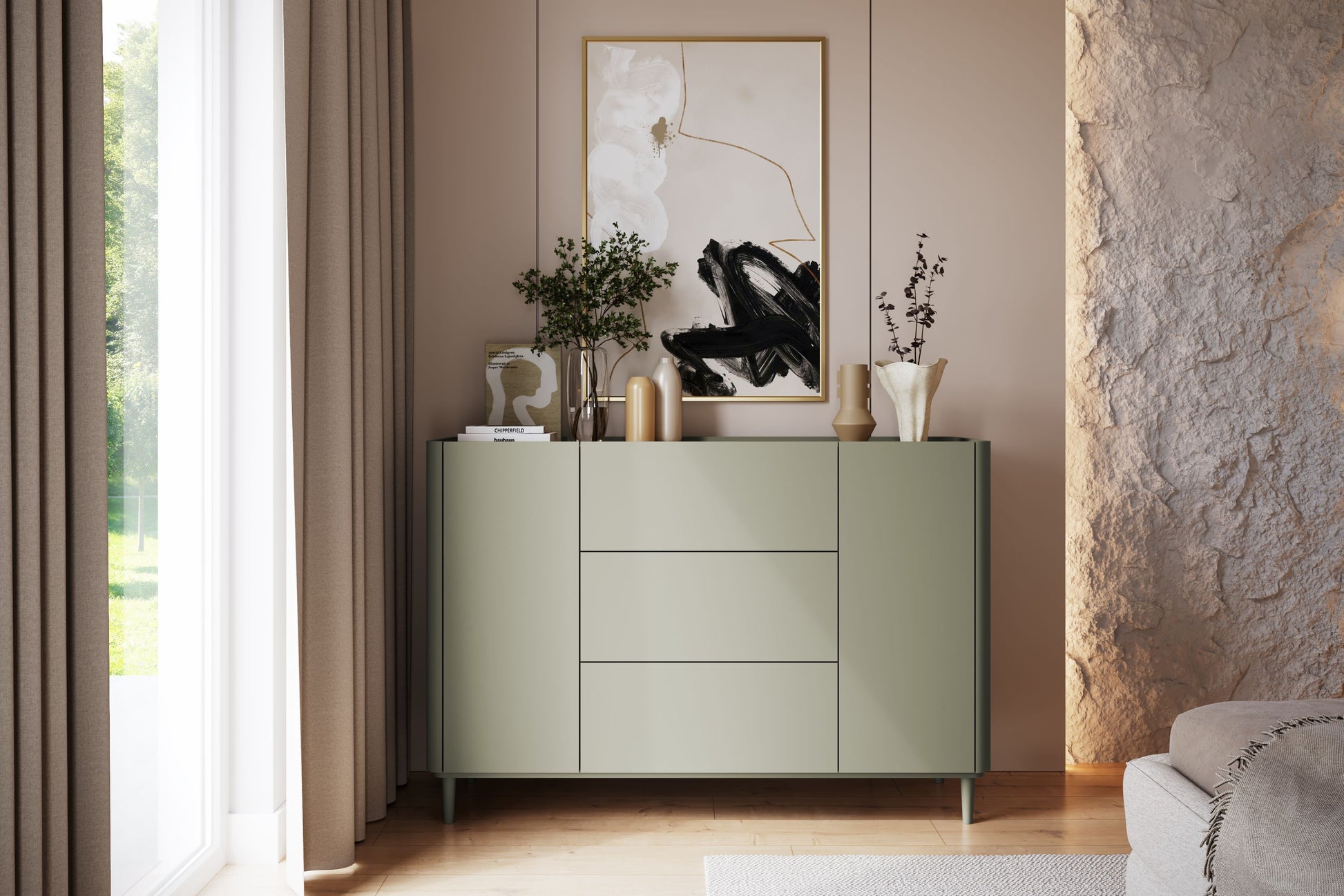 Kumode Elva 150/102/48 cm Eikalipts / Baltijas kāpu ozols - N1 Home