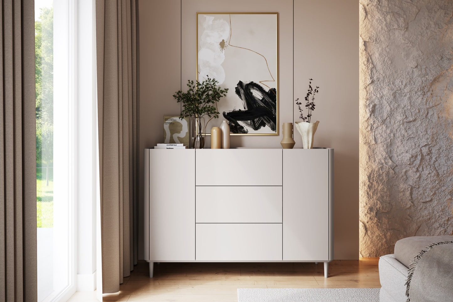 Kumode Elva 150/102/48 cm Kašmirs / Eļļots ozols - N1 Home