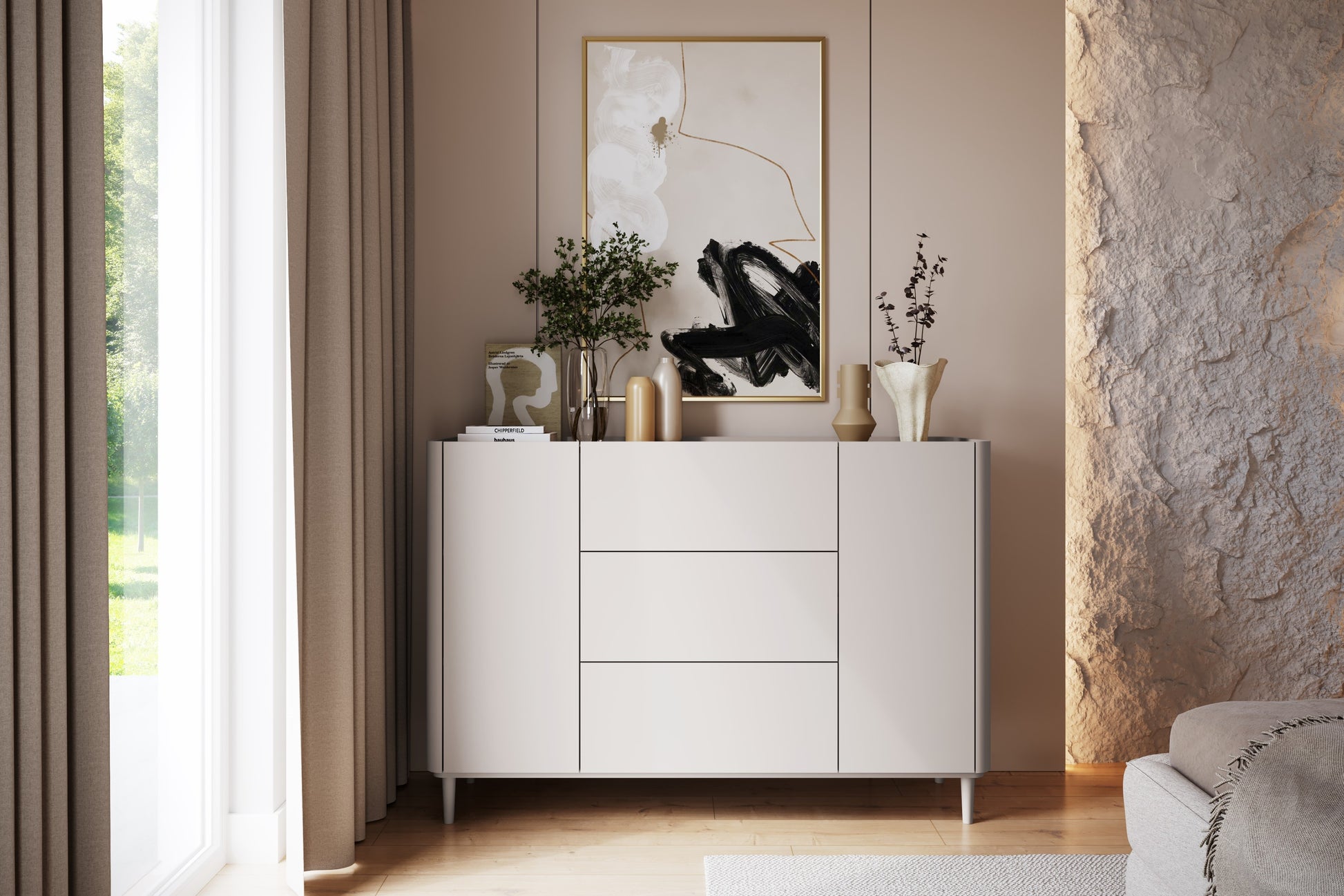 Kumode Elva 150/102/48 cm Kašmirs / Eļļots ozols - N1 Home