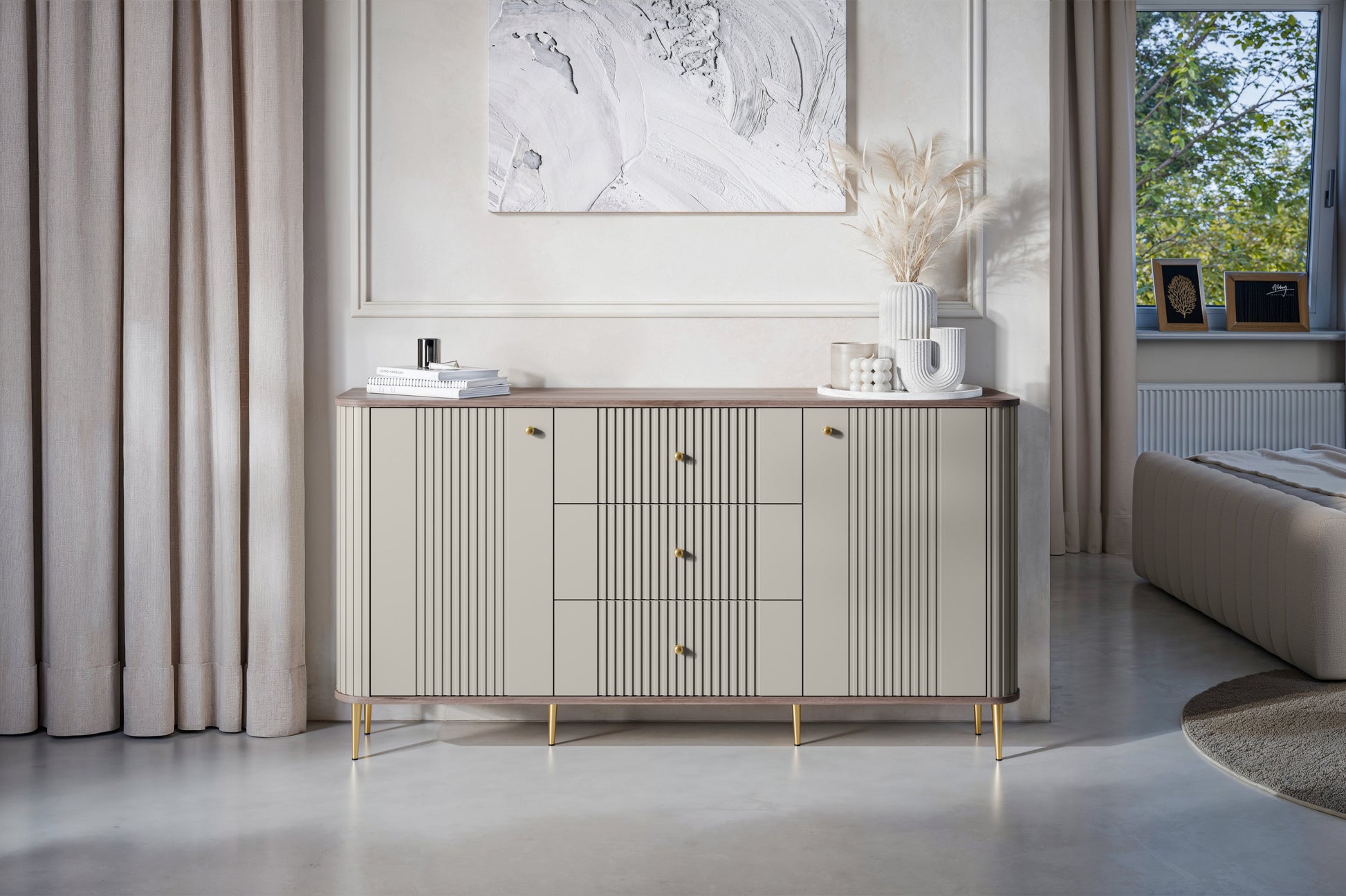 Kumode Vespa 160/85/38 cm kašmirs/rieksts/zelts - N1 Home