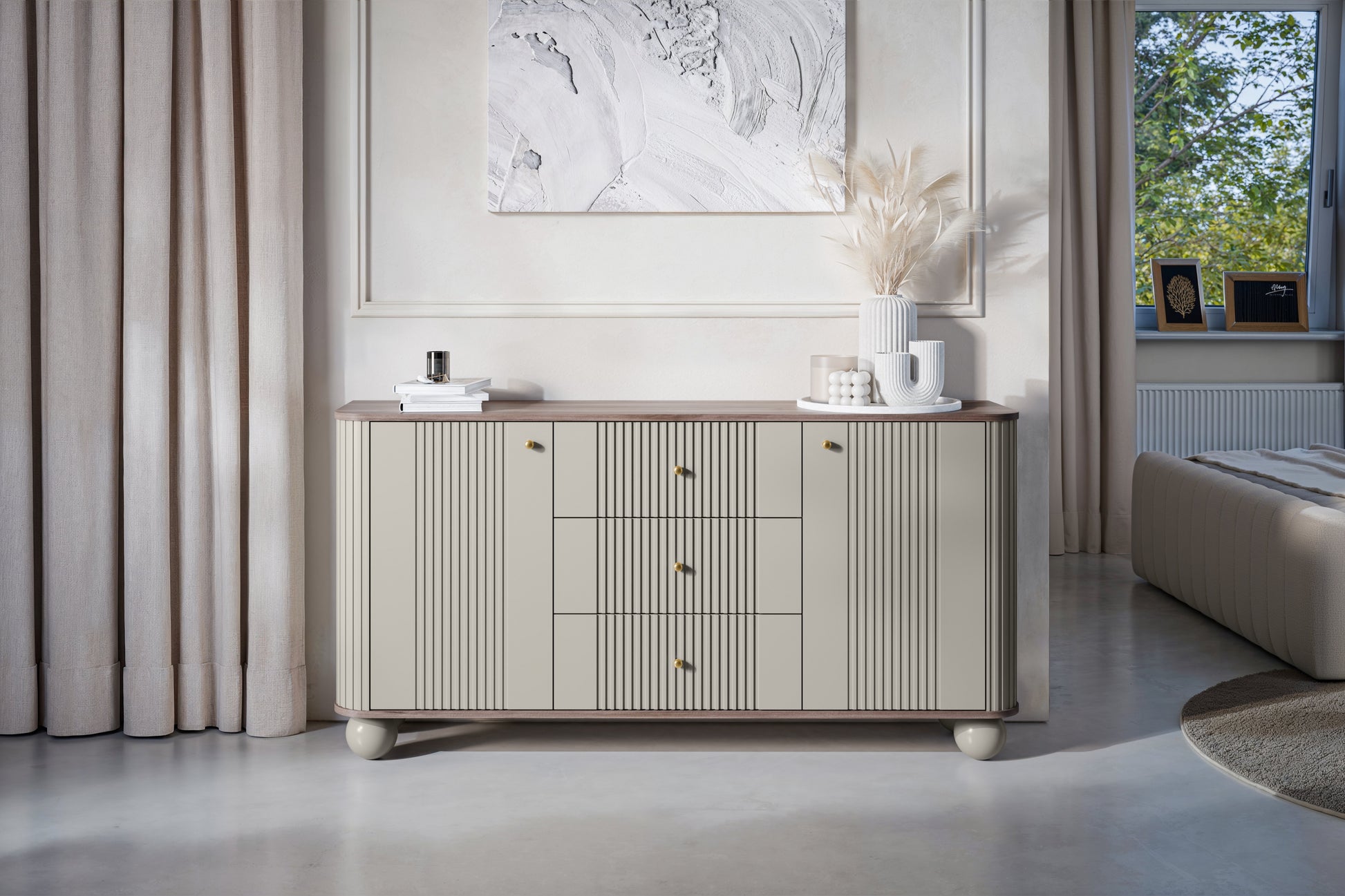 Kumode Vespa 160/82/38 cm kašmirs/rieksts/zelts - N1 Home