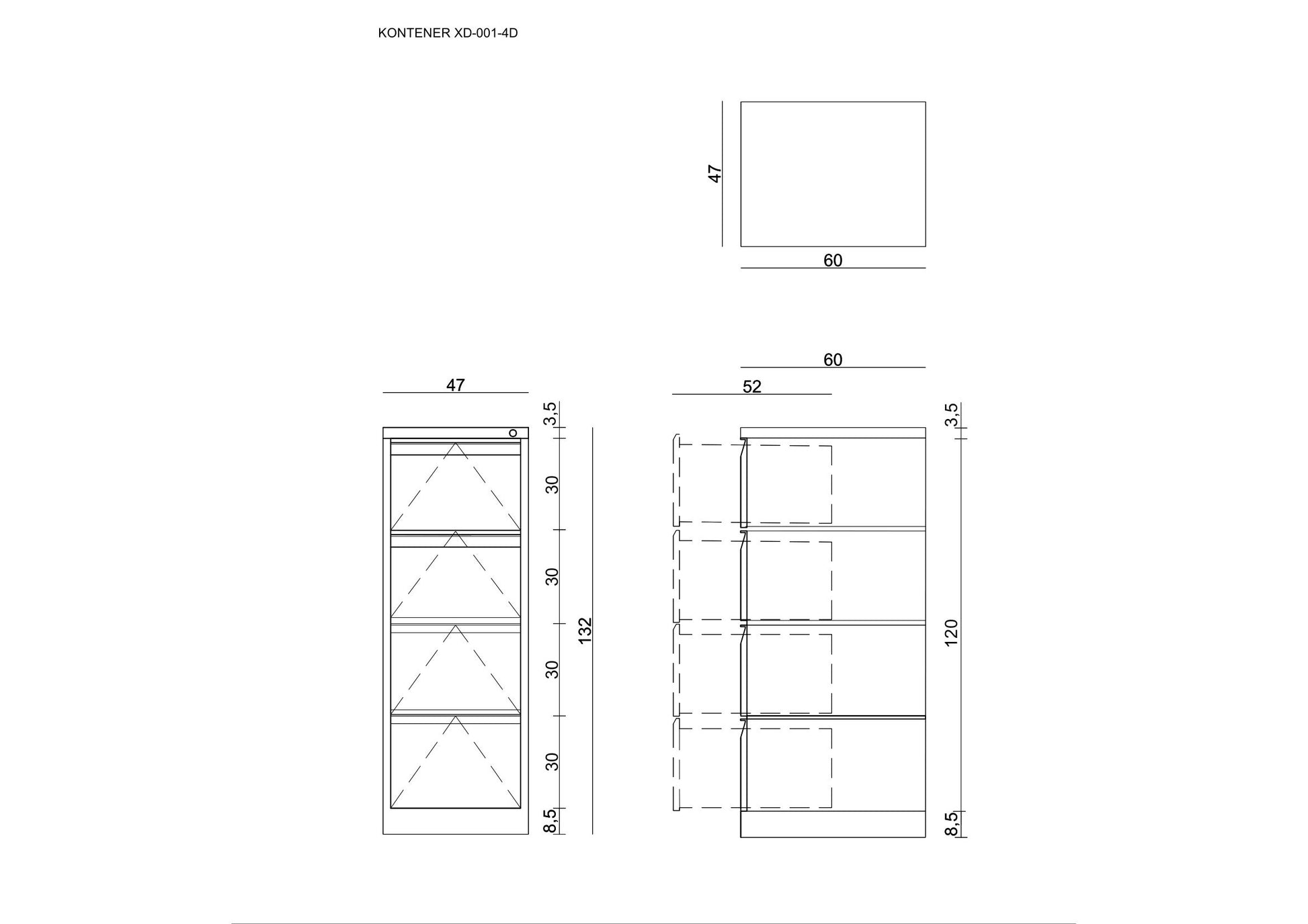 Biroja kumode RUDS  L 132/47/60 cm melns - N1 Home