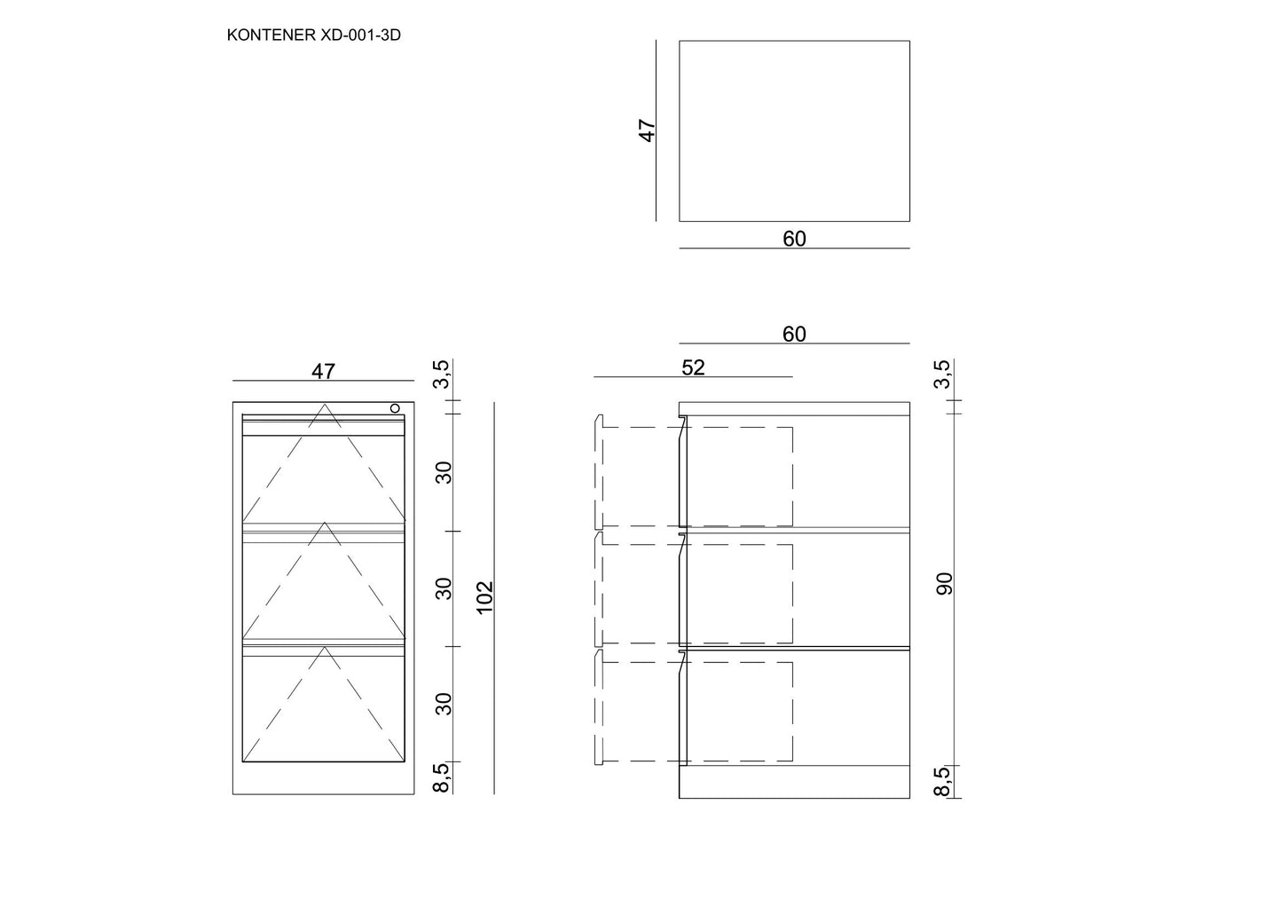 Biroja kumode RUDS M 102/47/60 cm pelēks - N1 Home