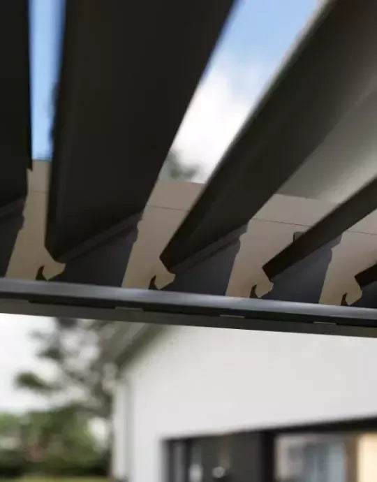 Bioklimatiskā terases pergola Elija AUTOMATIC 3x6 ar LED apgaismojumu 600/309/255 cm antracīts/gaiši pelēks - N1 Home