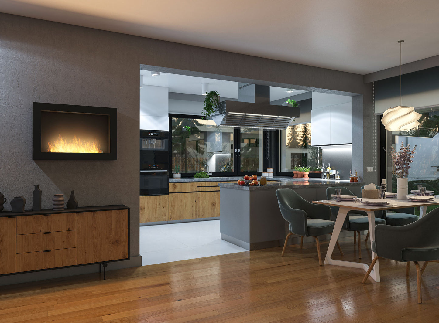 Biokamīns Mura 80/56/16;100/56/16/120/56/16 cm melns - N1 Home