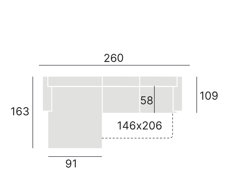 Dīvāns Nab 260/95/58 cm Castel 3 - N1 Home