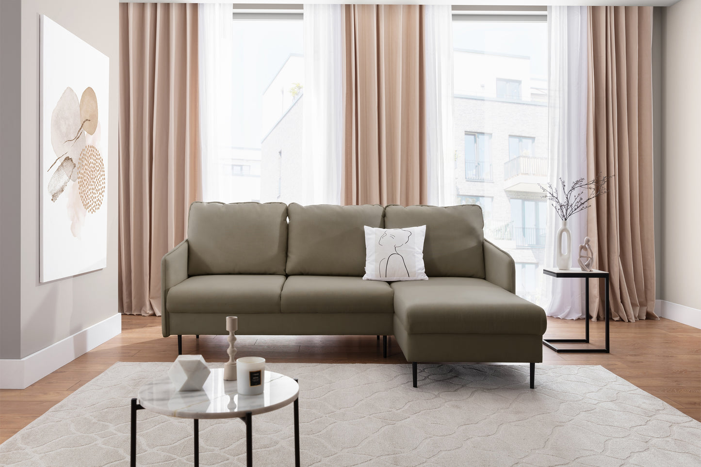 Dīvāns Tai 222/95/161 cm Velluto 3/melnas kājas - N1 Home