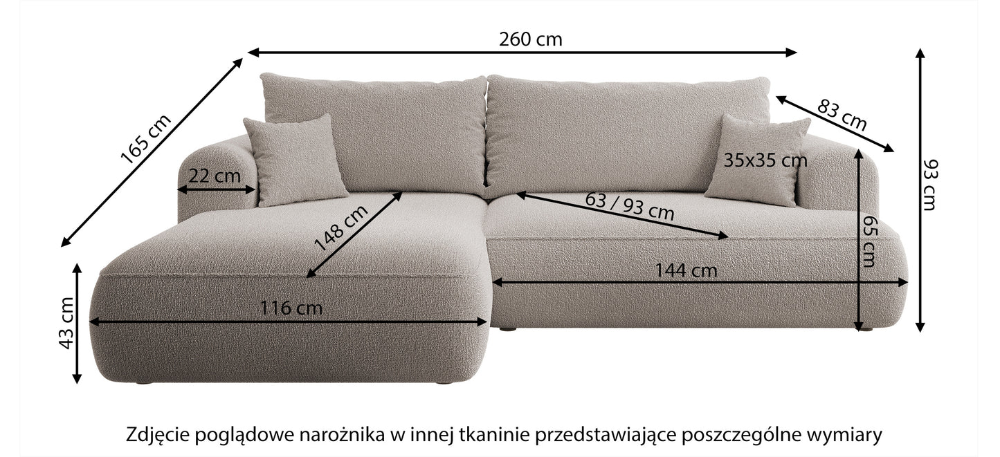 AVA Stūra dīvāns ar miega funkciju L-veida tumši pelēks polsterējums, kreisa puse - N1 Home