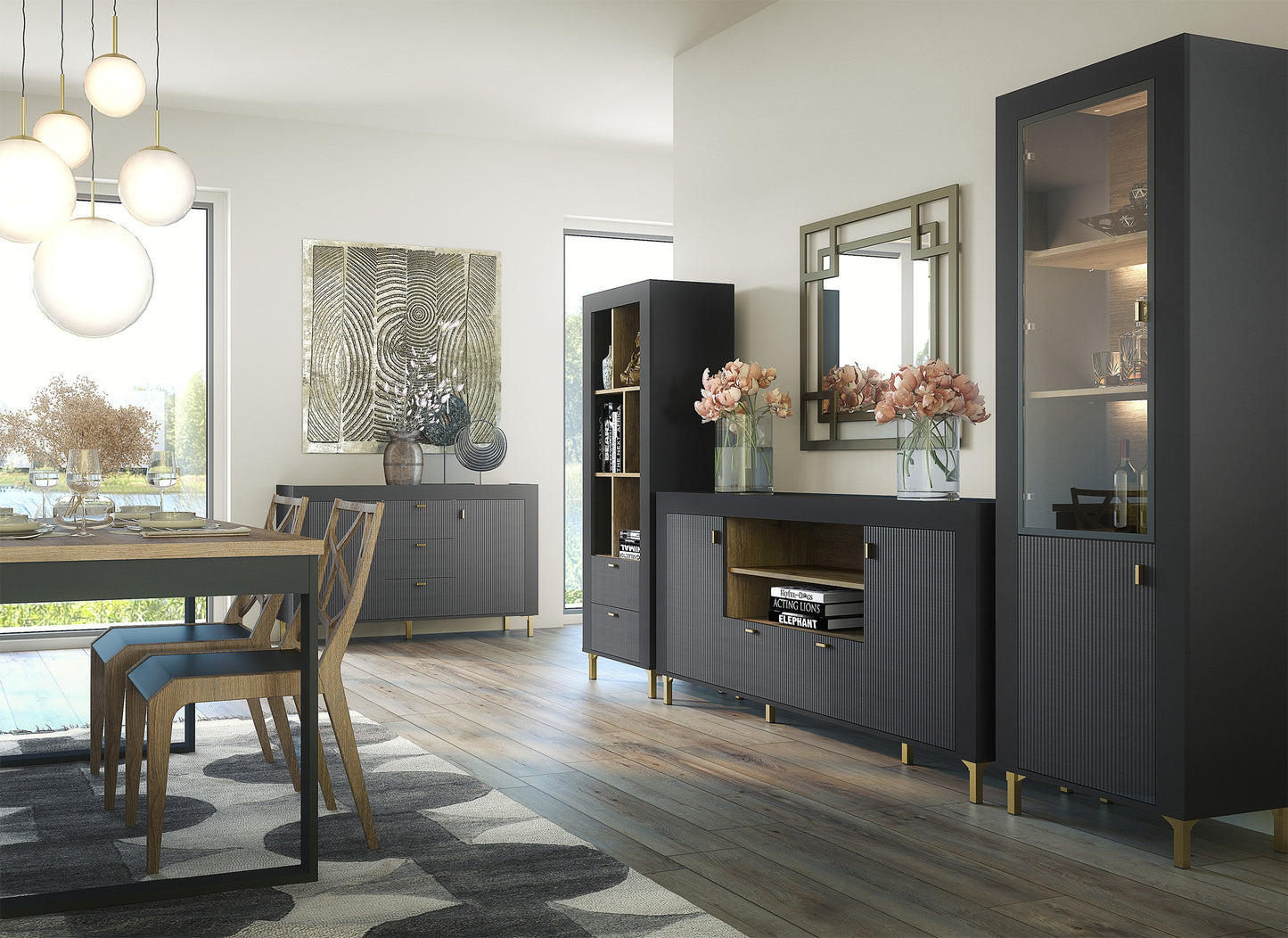 Vitrīna Lamos 56/148/38 cm melns/zelts