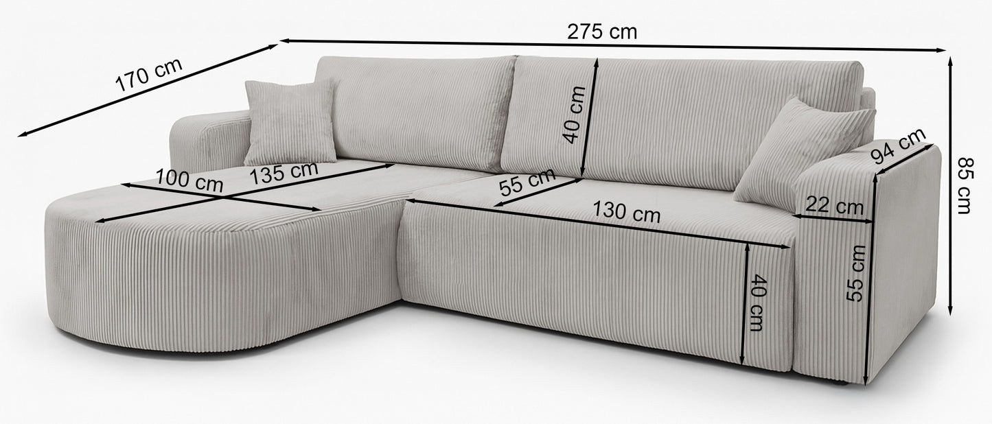 Dīvāns Teos 85/275/170 cm Poso 100 - N1 Home