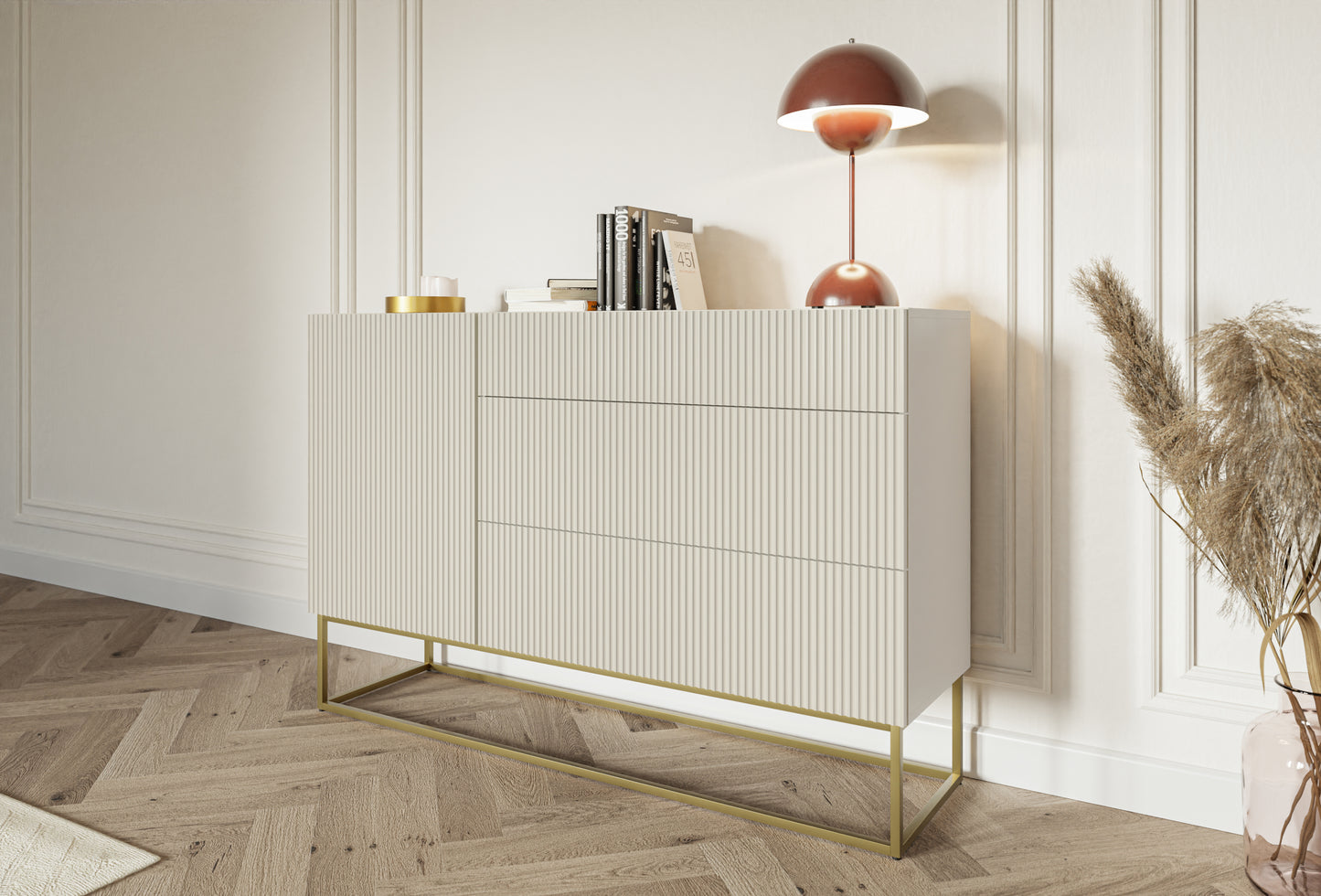 Kumode Velda 140/90/38 cm bēšs/zelts - N1 Home