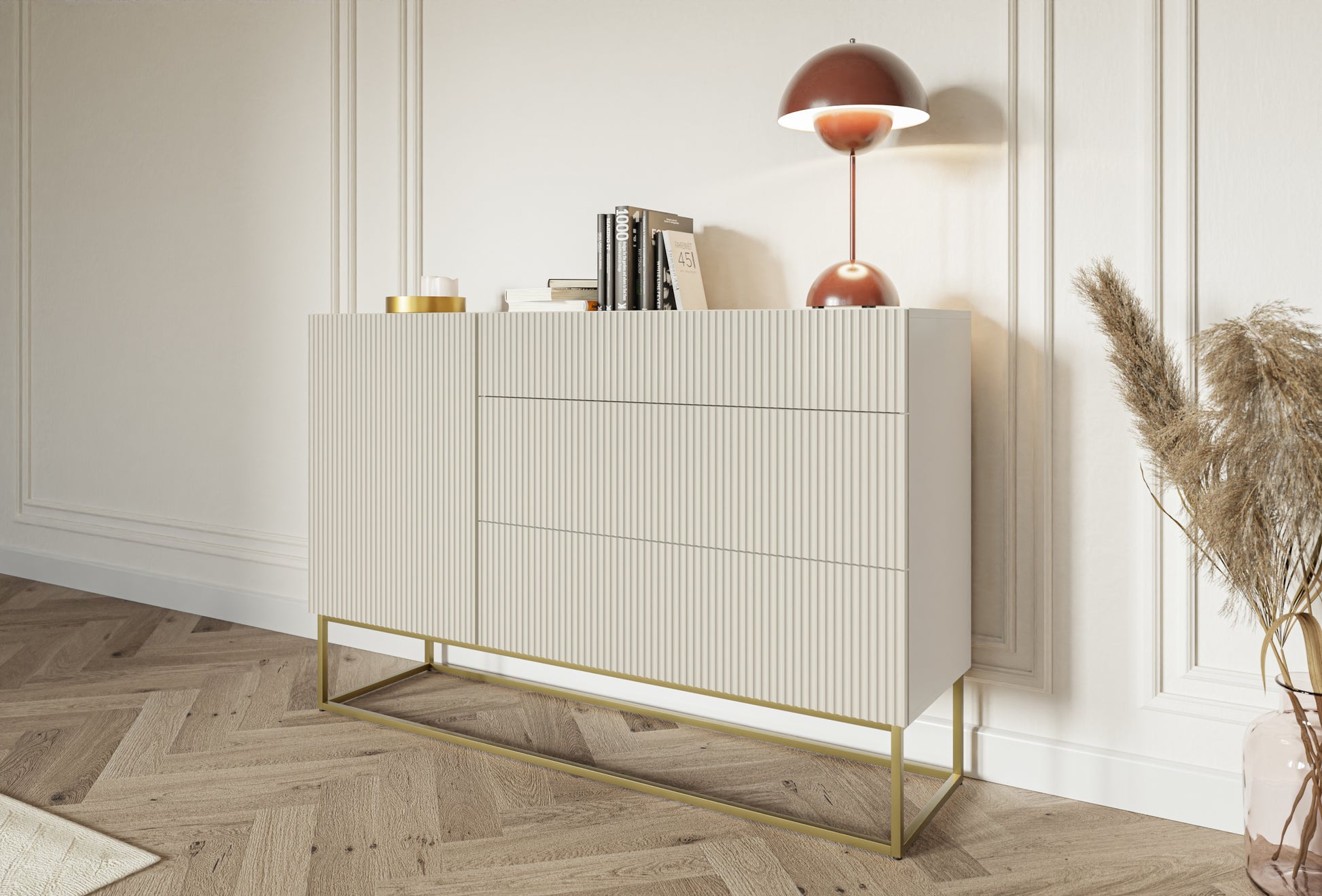 Kumode Velda 140/90/38 cm bēšs/zelts - N1 Home