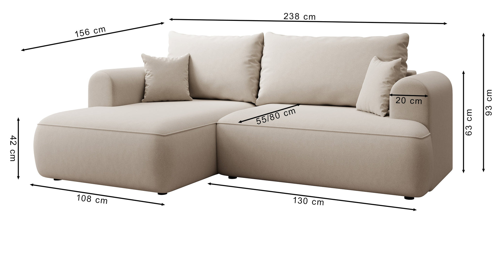 Dīvāns Ovors mini 238/93/156 cm Storm 97 - N1 Home