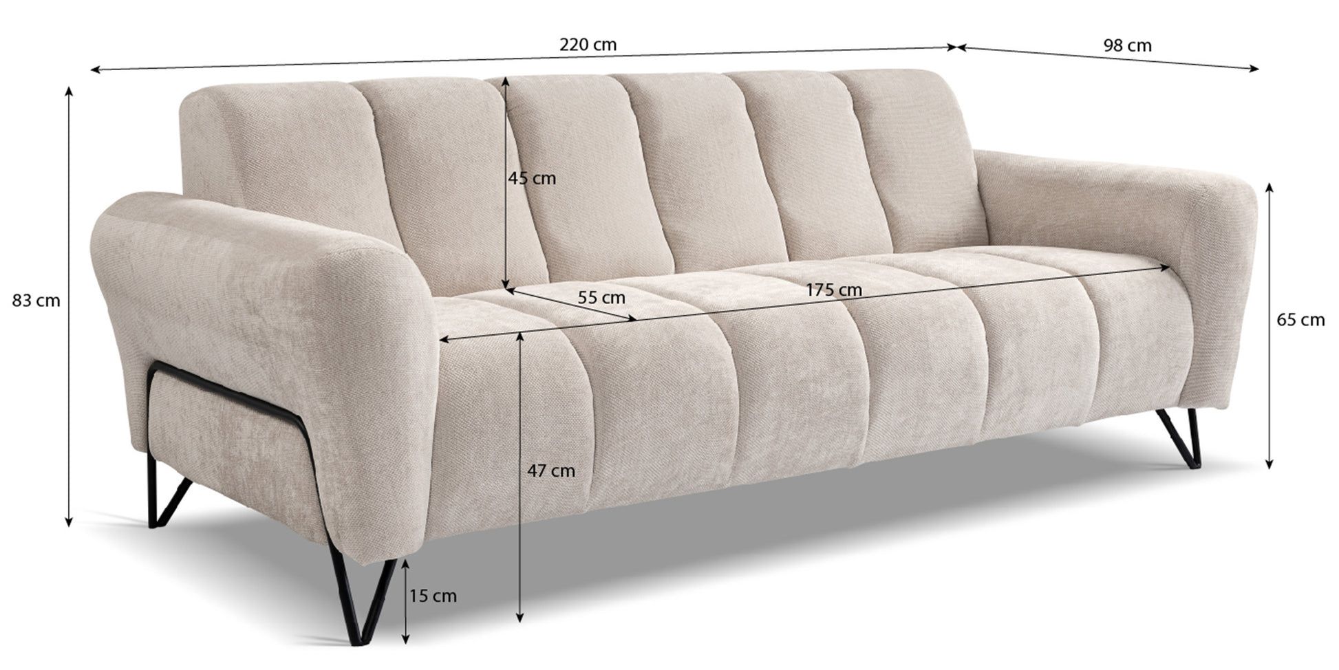 Dīvāns Volio 83/220/98 cm Storm 02 - N1 Home