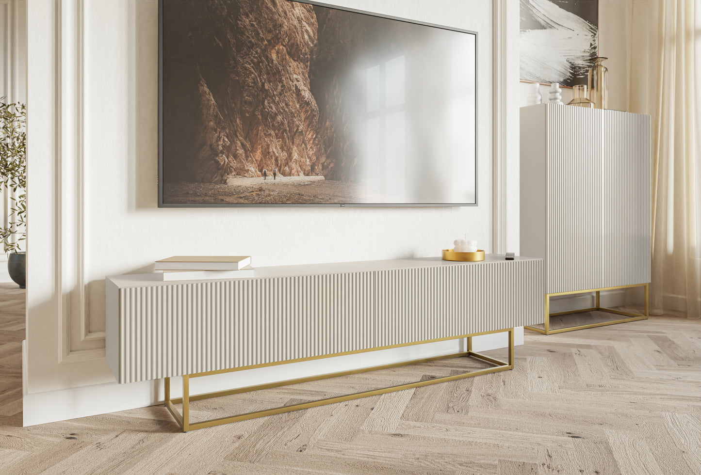 TV skapis Velda 175/46/31 cm bēšs/zelts