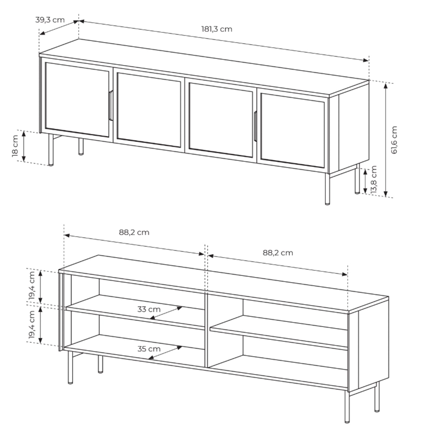 TV skapis Lumio 181/61/39 cm Dunin ozols