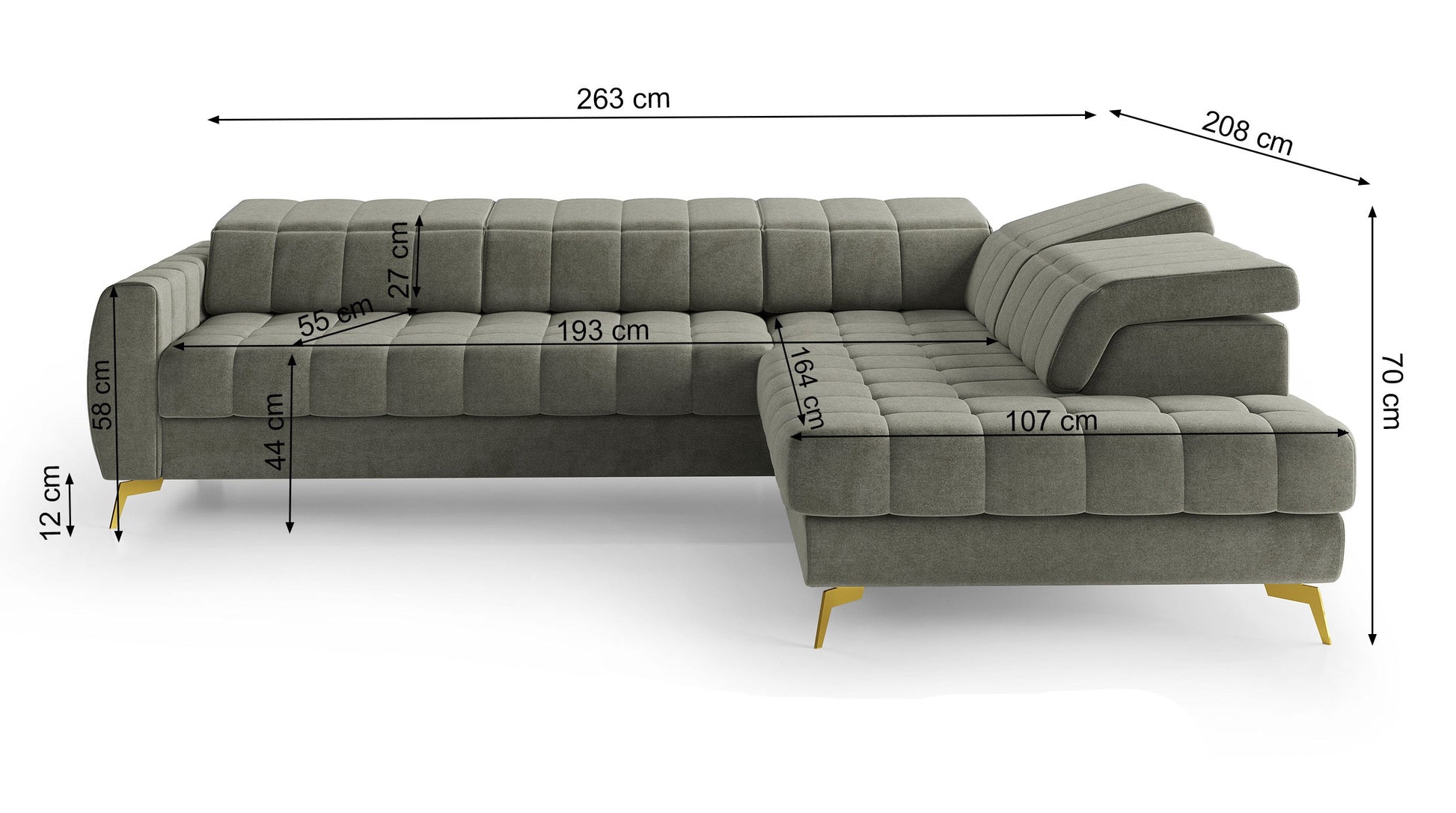 Dīvāns Perso 70/263/208 cm Castel 79 - N1 Home