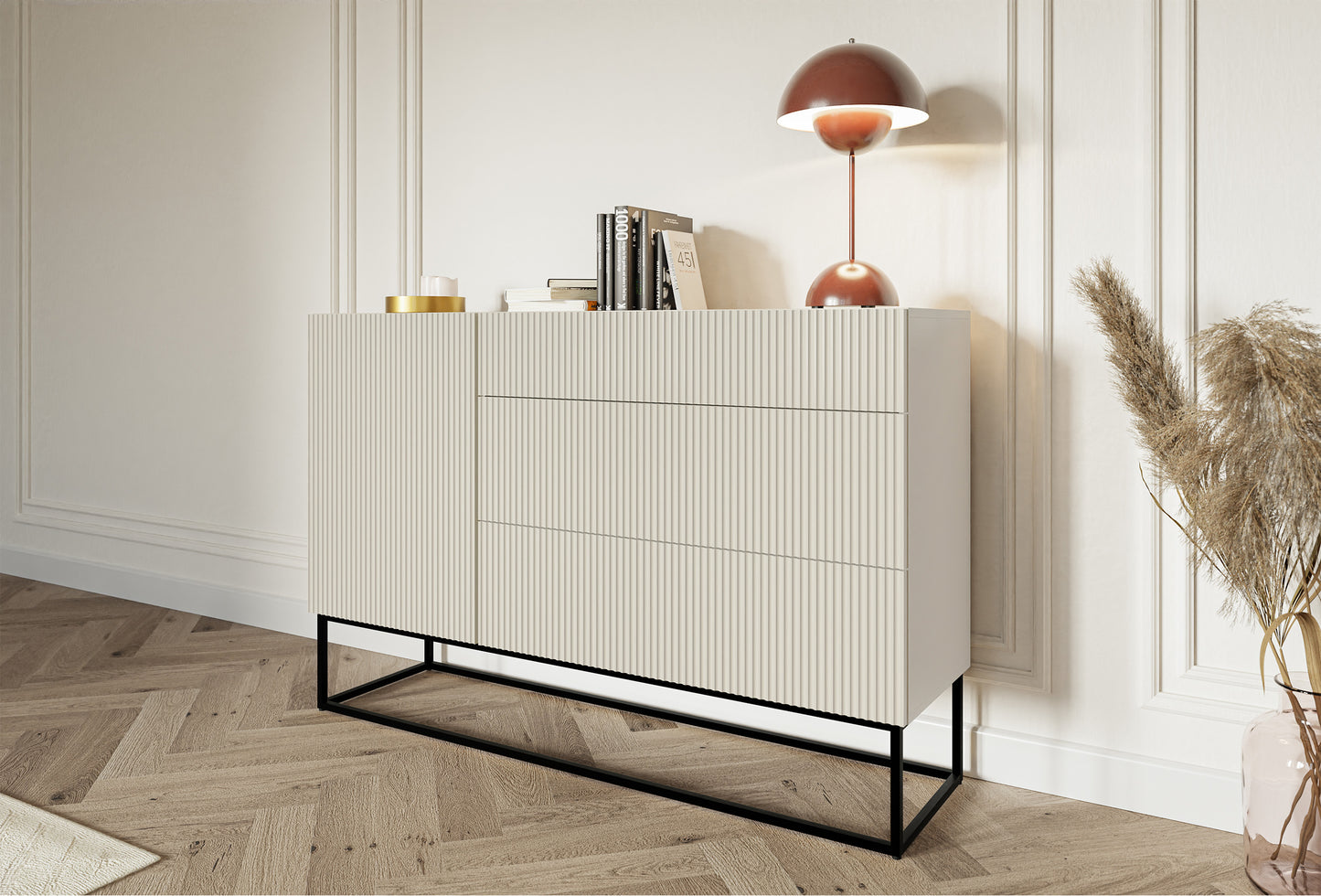 Kumode Velda 140/90/38 cm bēšs/melns - N1 Home