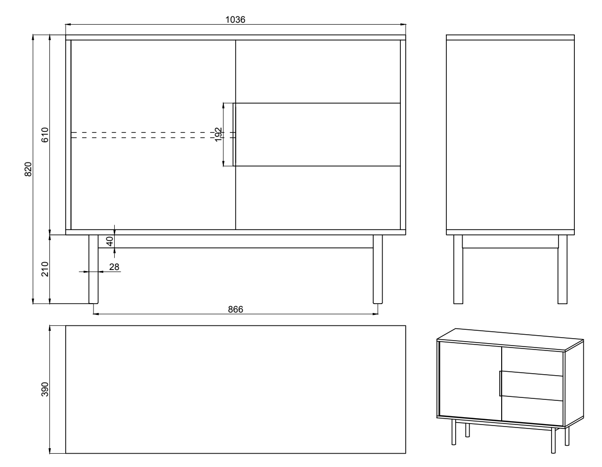 KIARO viendurvju kumode, 104 cm, pelēka bēša