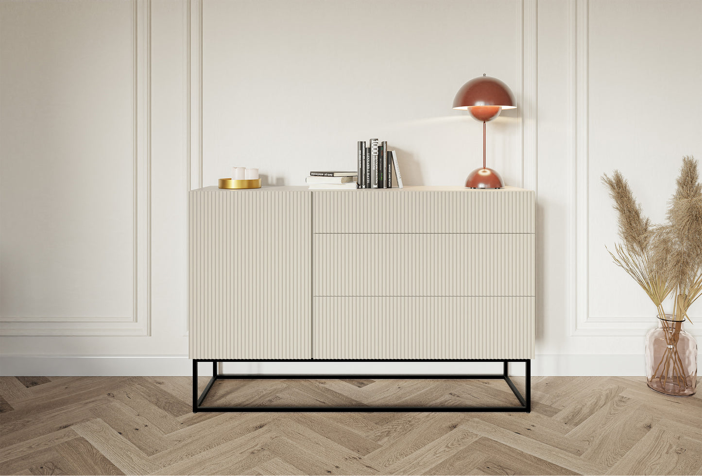 Kumode Velda 140/90/38 cm bēšs/melns - N1 Home