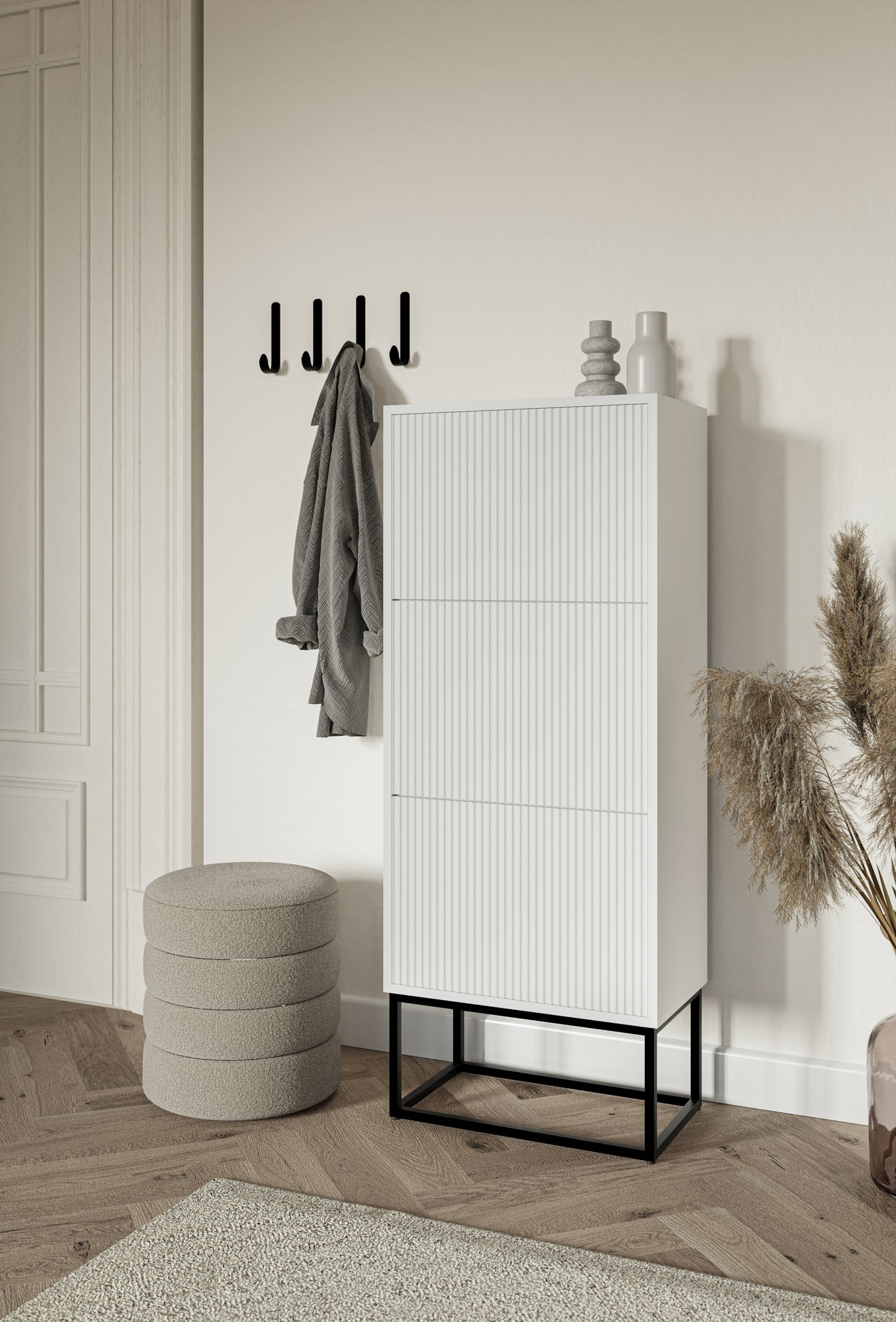 Apavu skapis Velda 50/30/125 cm balts/melns