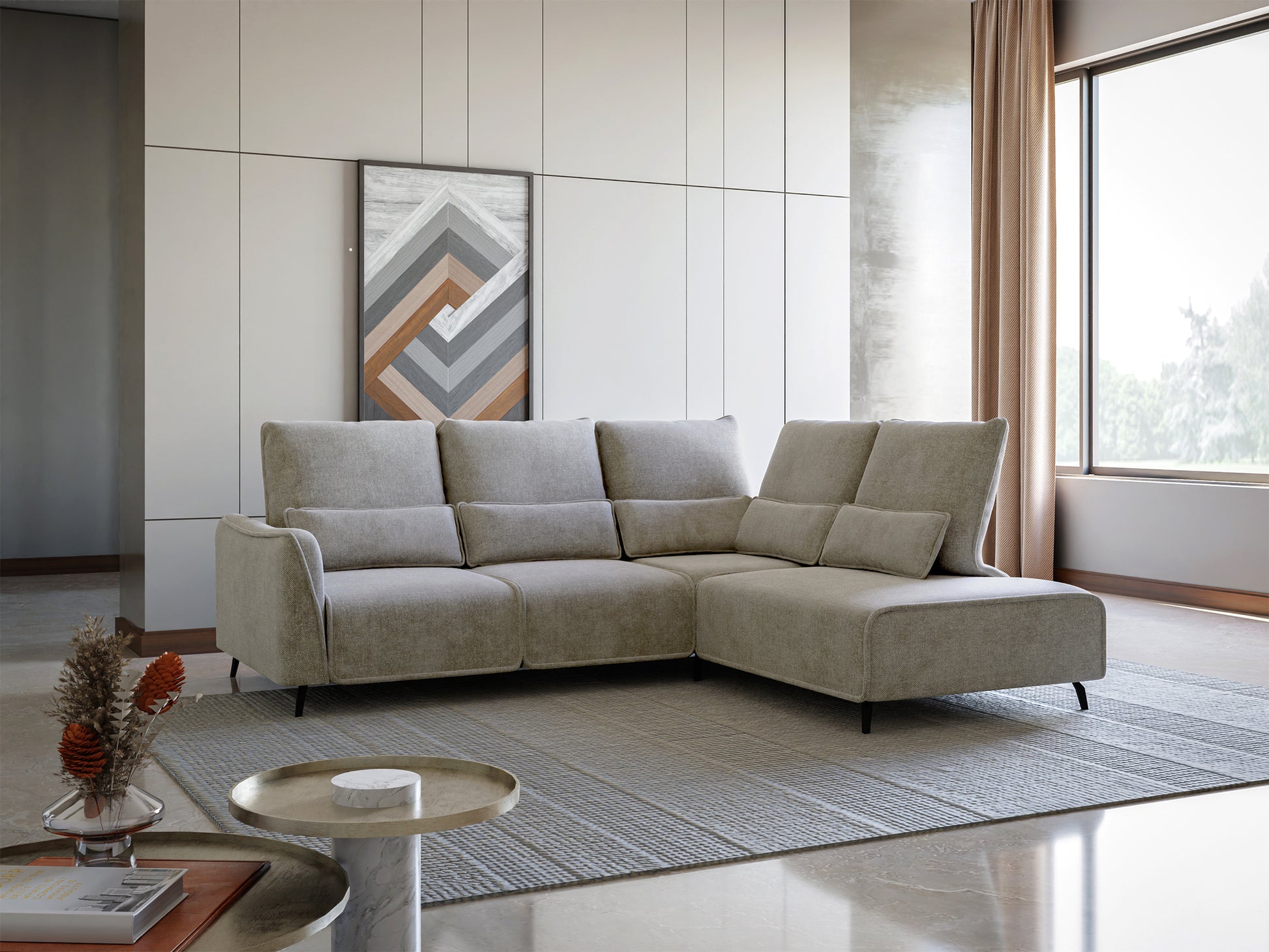 Dīvāns ar pufu Ruma 94/260/208 cm Storm 09 - N1 Home