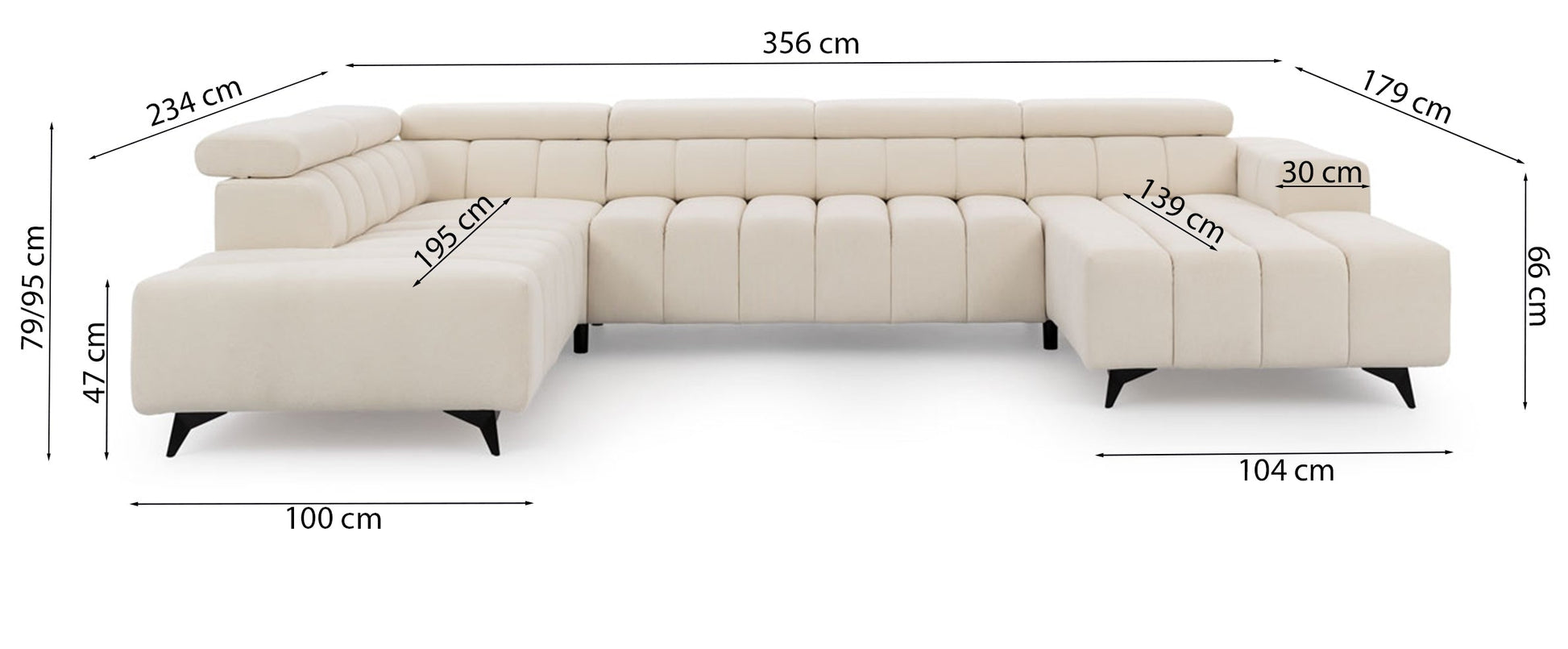 Dīvāns Roggus U 79/356/234 cm Sicuro 50 - N1 Home