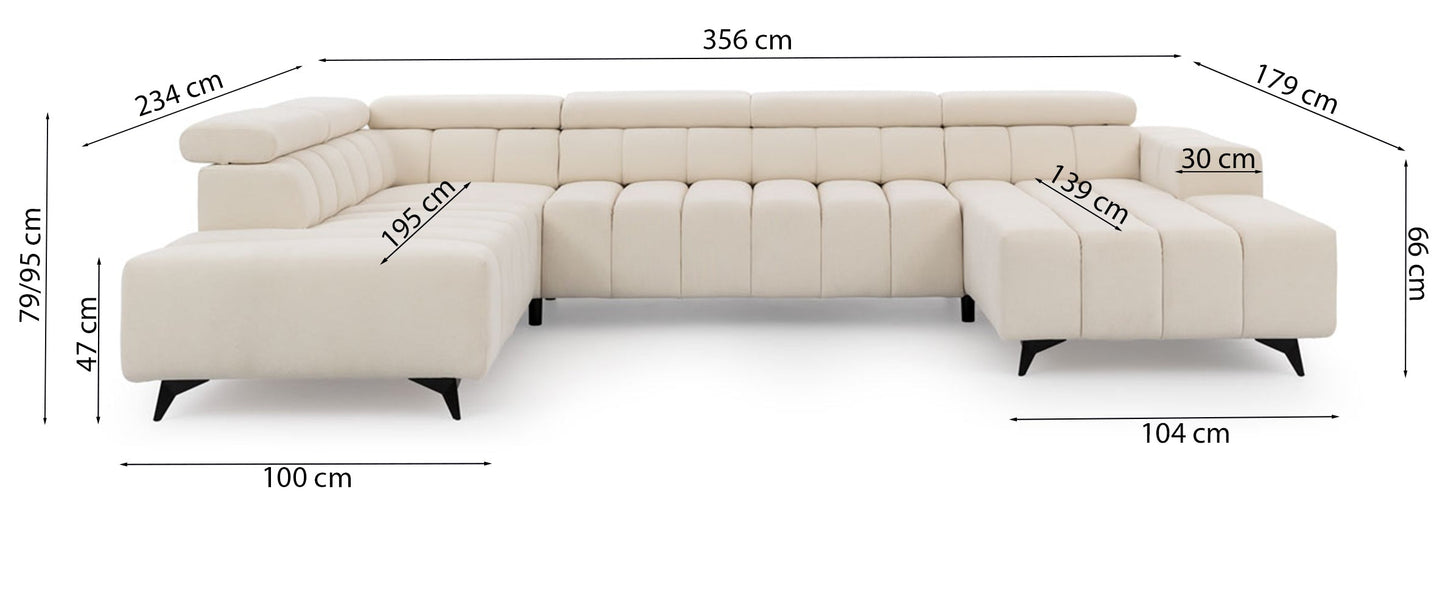 Dīvāns Roggus U 79/356/234 cm Sicuro 70 - N1 Home