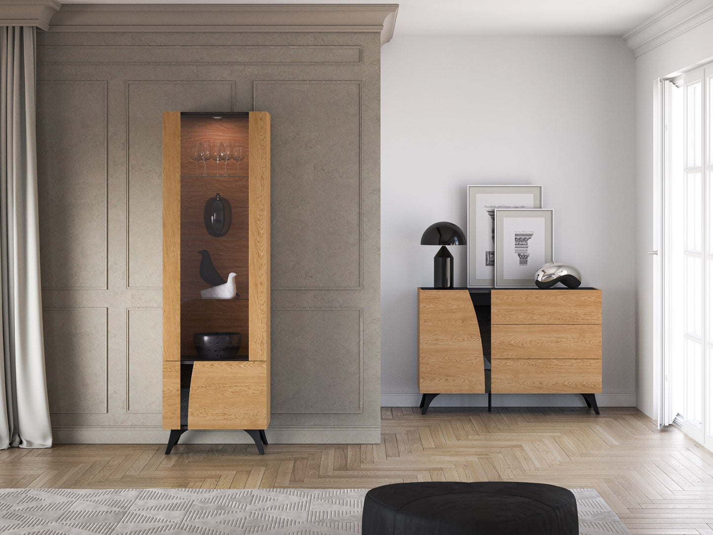 Skapis Toskana 189/57/38 cm ozols/melns