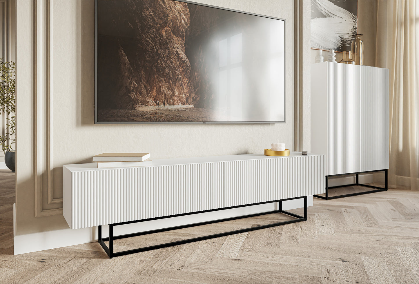 TV skapis Velda 175/46/31 cm balts/melns