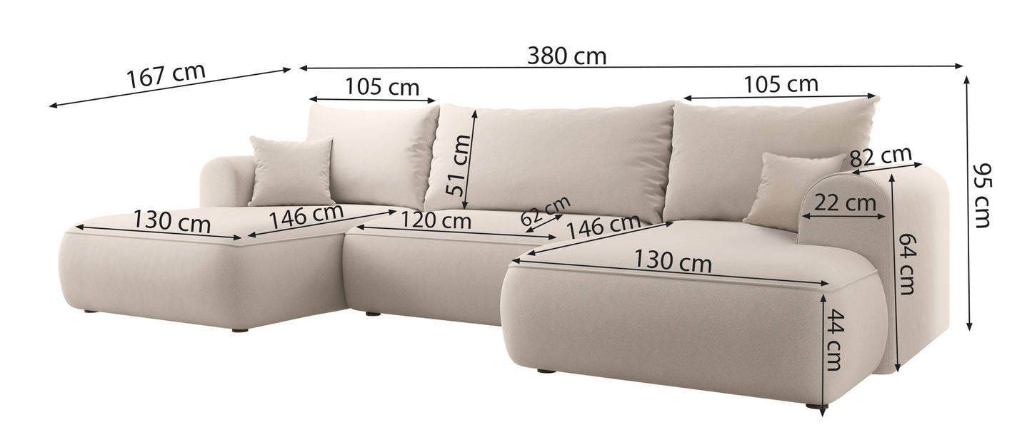 Dīvāns Ovors U 380/95/167 cm Abriamo 5 - N1 Home