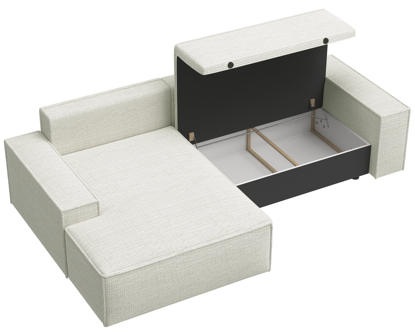 REFESE L-veida dīvāns ar gulēšanas funkciju un glabāšanas kasti, gaiši pelēks šenils, kreisa puse Cremona 01 - N1 Home