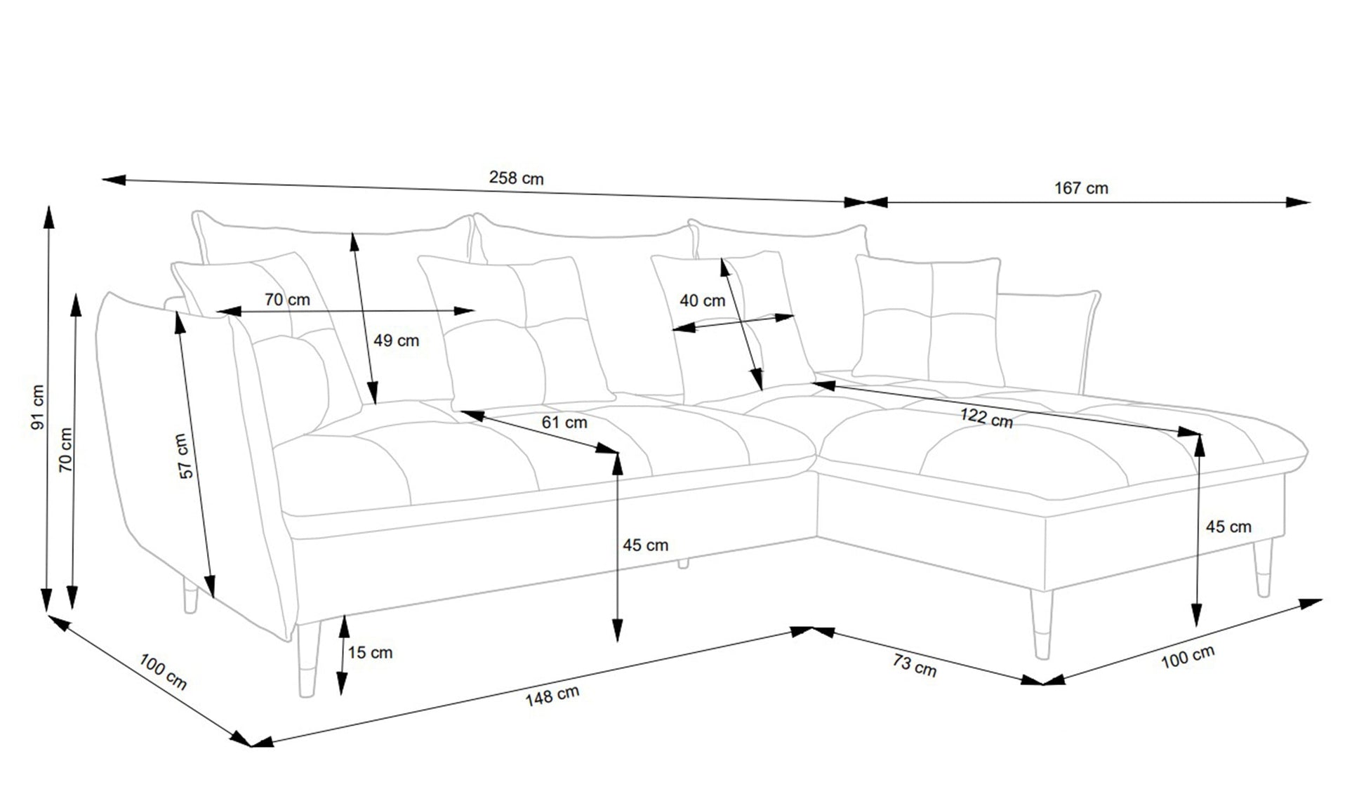 Dīvāns Bazlam 91/258/167 cm Matt Velvet 83 - N1 Home