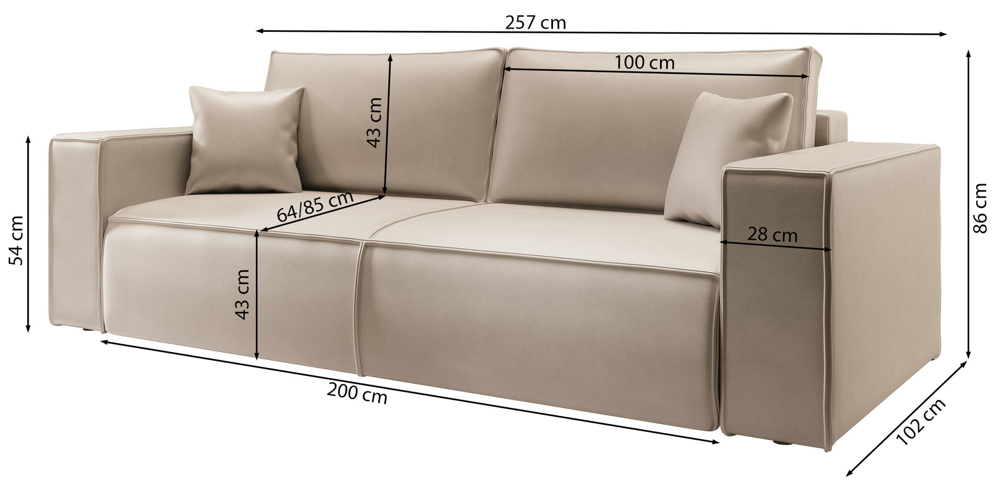 Dīvāns Cuaros 86/257/102 cm Nube 84 - N1 Home