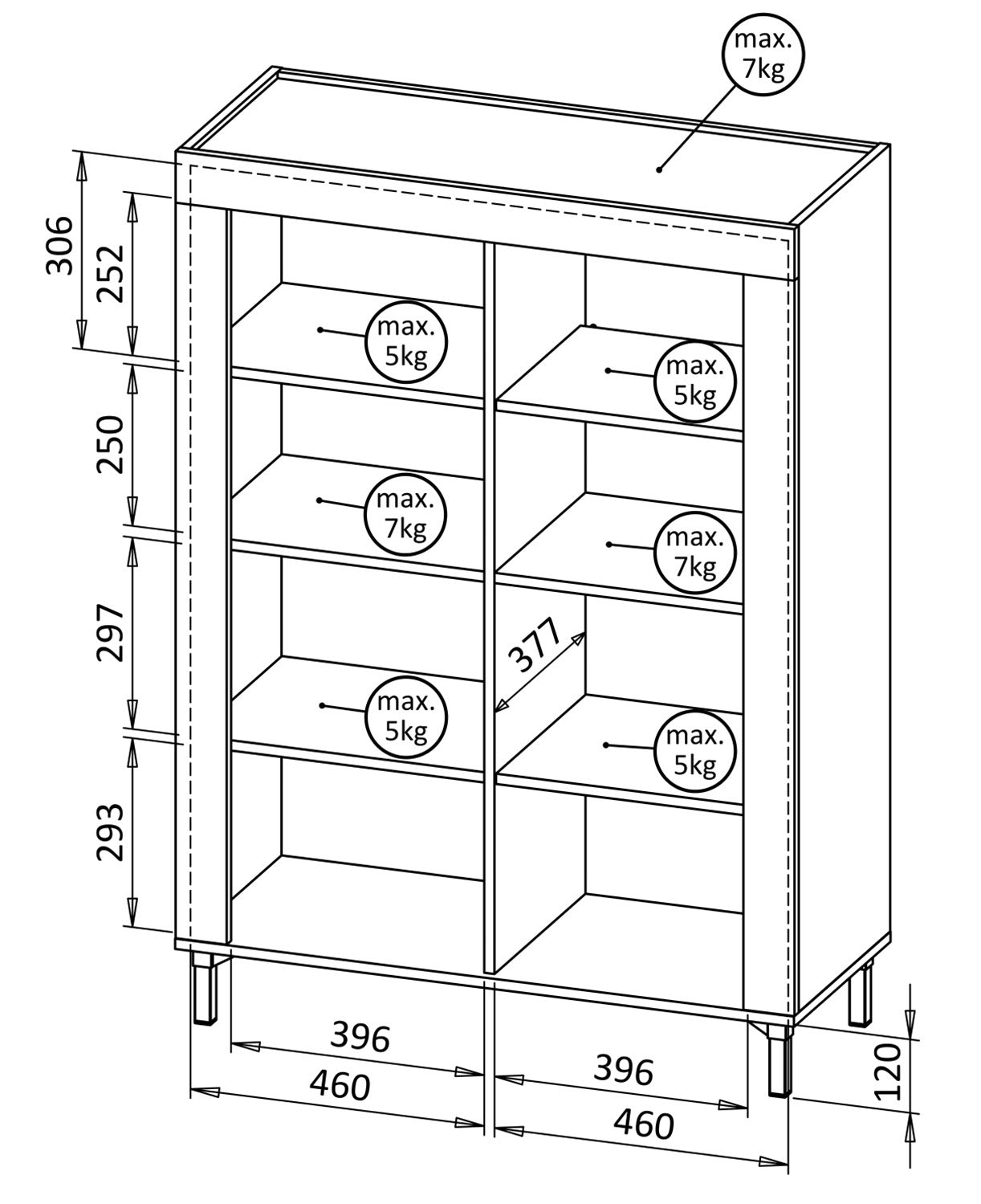 Vitrīna Lamos 96/135/39 cm balts/melns