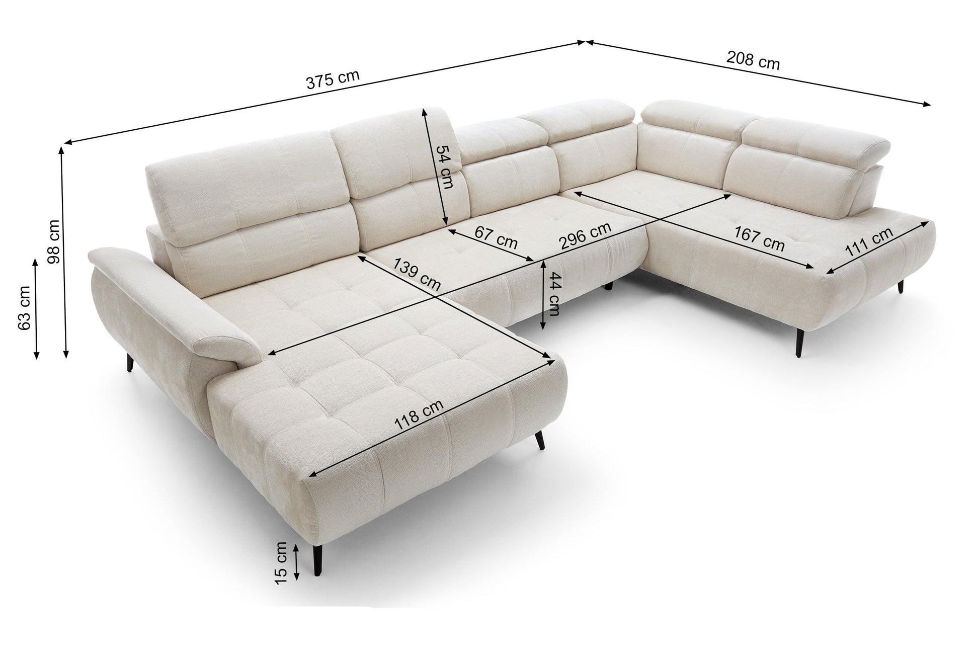 Dīvāns Matio U 98/375/208 cm Aphrodite 01 - N1 Home