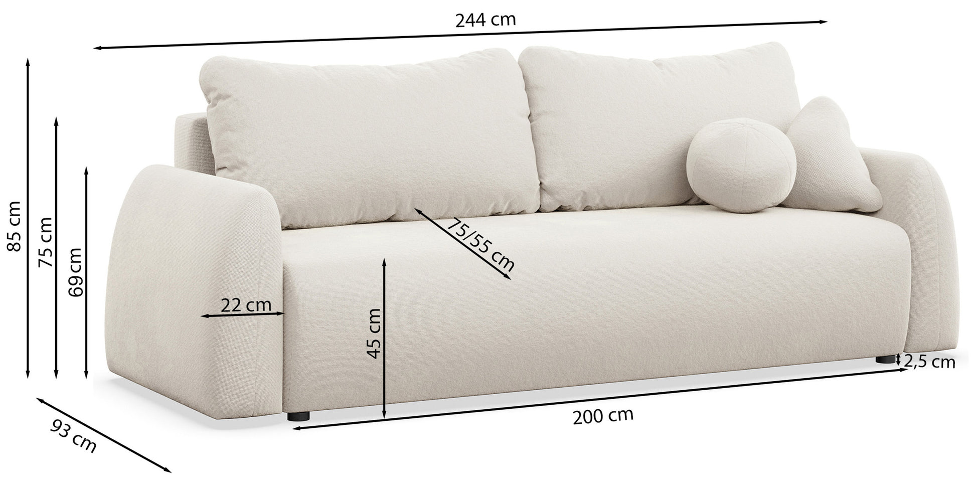 Dīvāns Nubo 244/85/93 cm Enjoy New Lux 58 - N1 Home