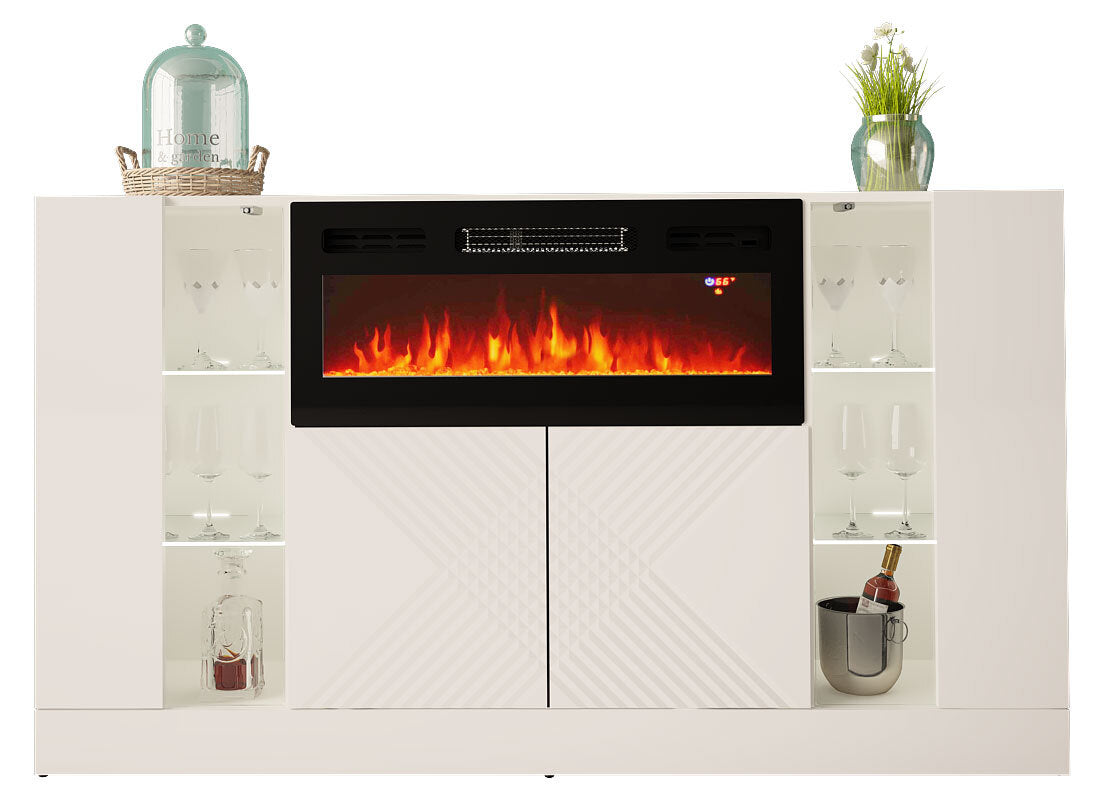 Kumode ar elektrisko kamīnu Dalika 160/90/35 cm balts