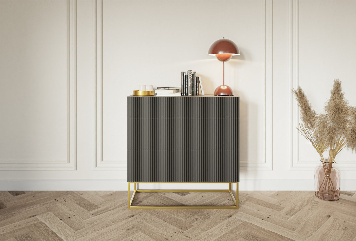 Kumode Velda 90/90/38 cm melns/zelts - N1 Home