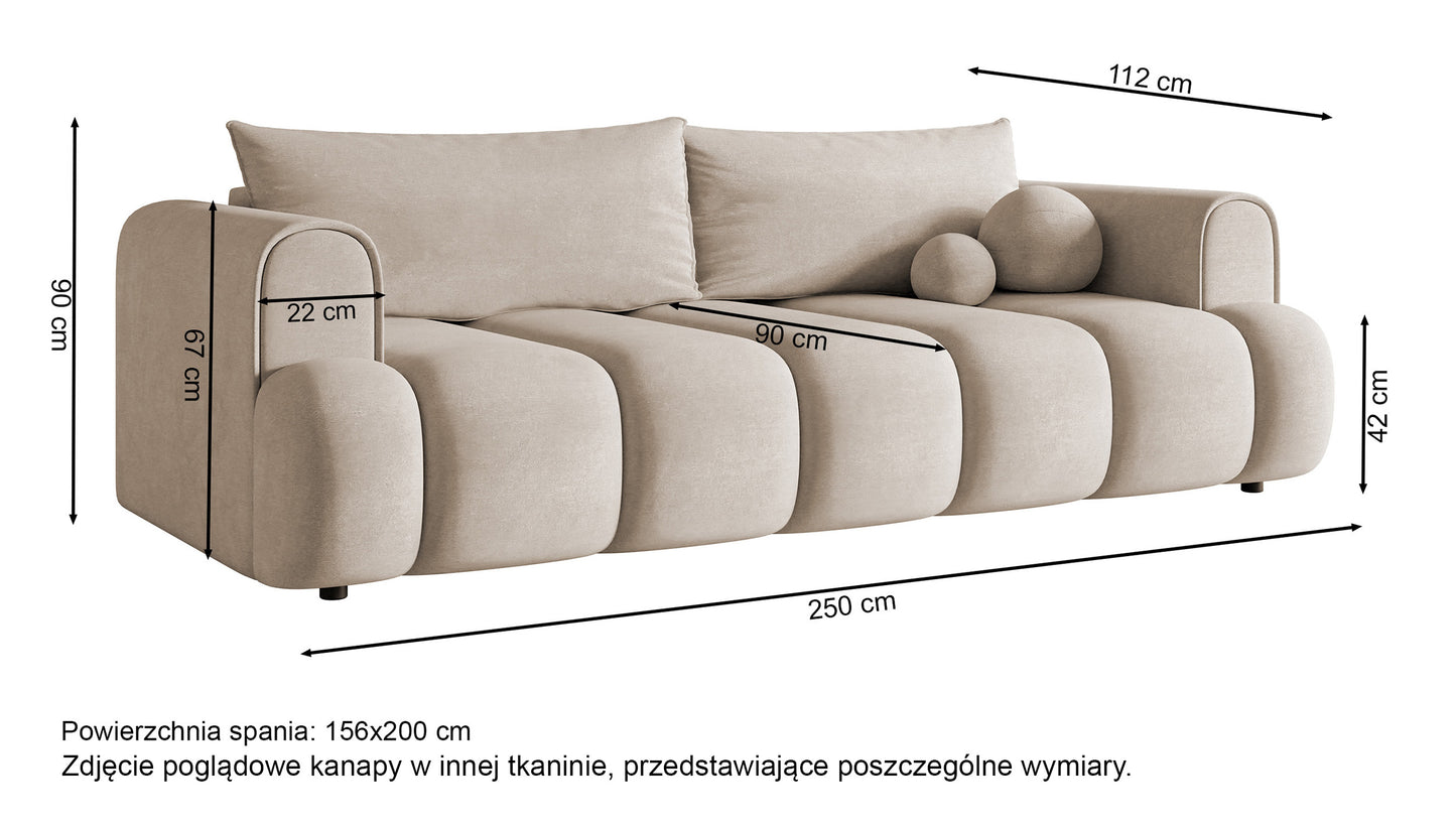 KARDELINO  trīsvietīgs dīvāns ar gulēšanas funkciju, vara, hidrofobizēts šenils - N1 Home