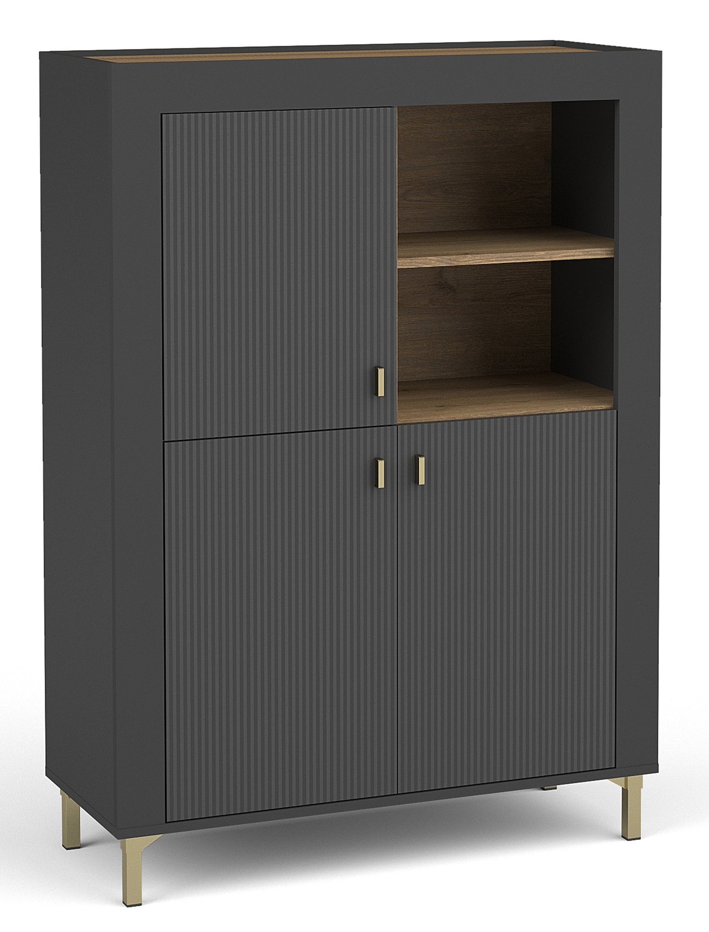 Vitrīna Lamos 96/135/39 cm melns/zelts