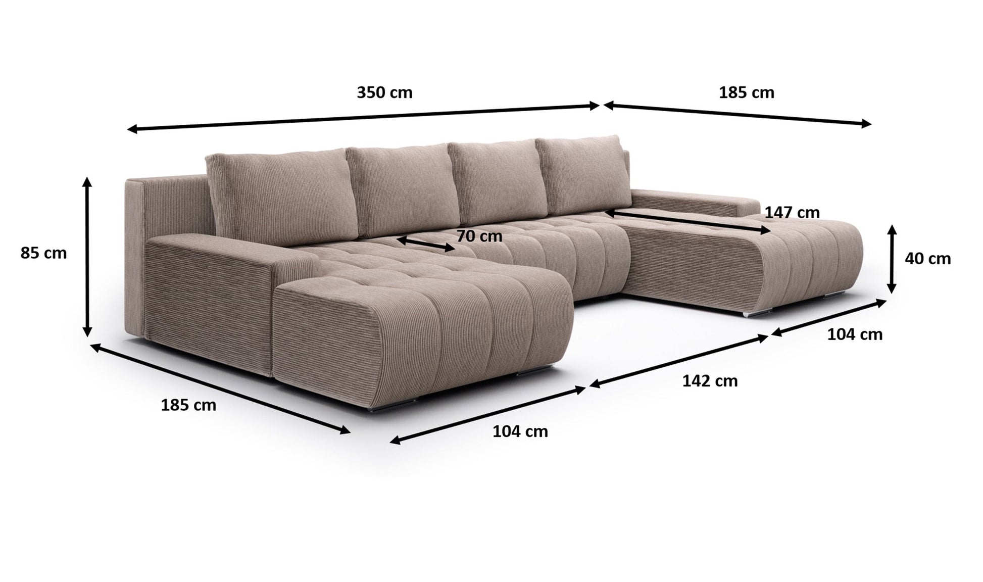 Dīvāns Magli U 85/350/185 cm Poso 100 - N1 Home