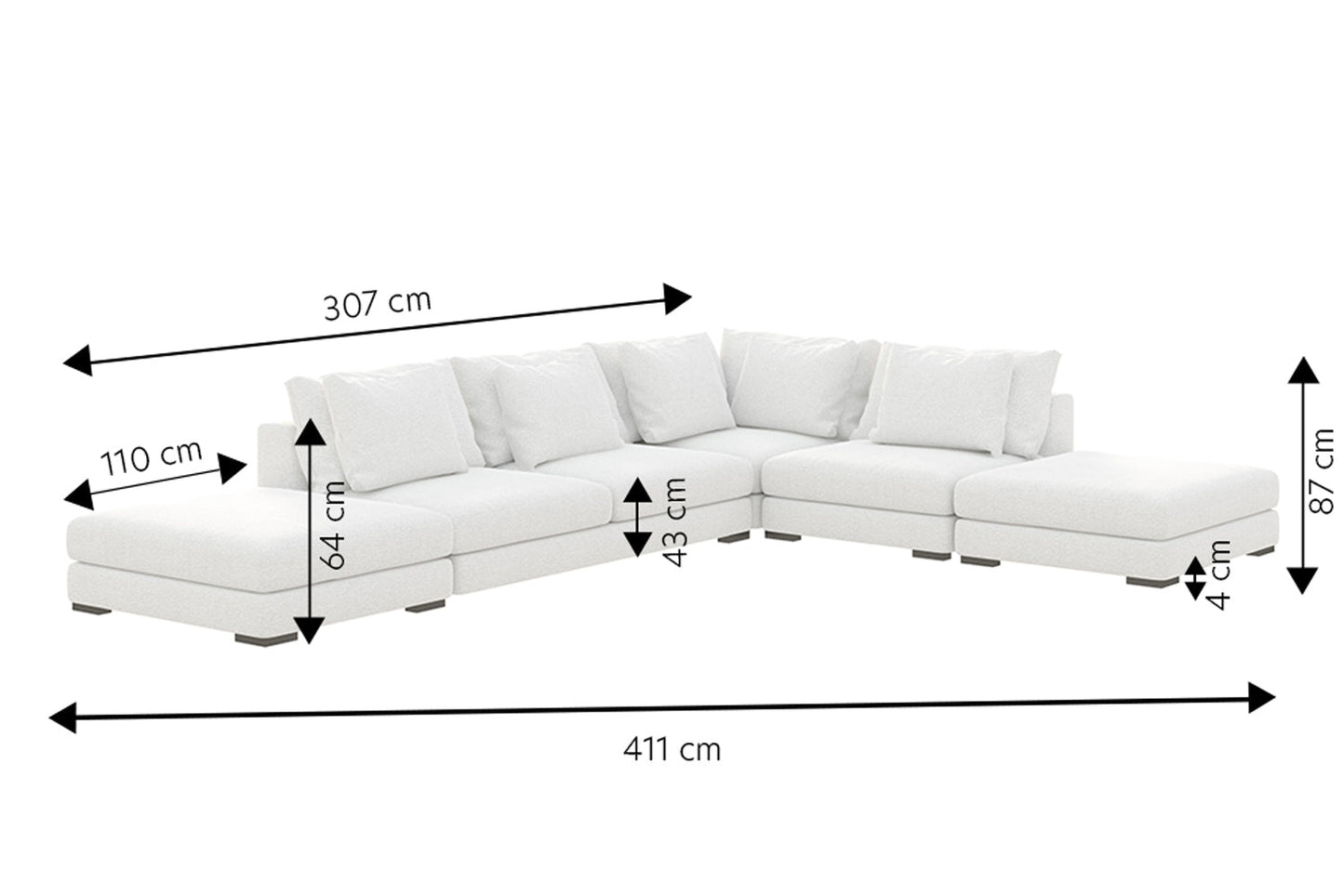 Dīvāns Milia 87/411/307 cm Storm 09