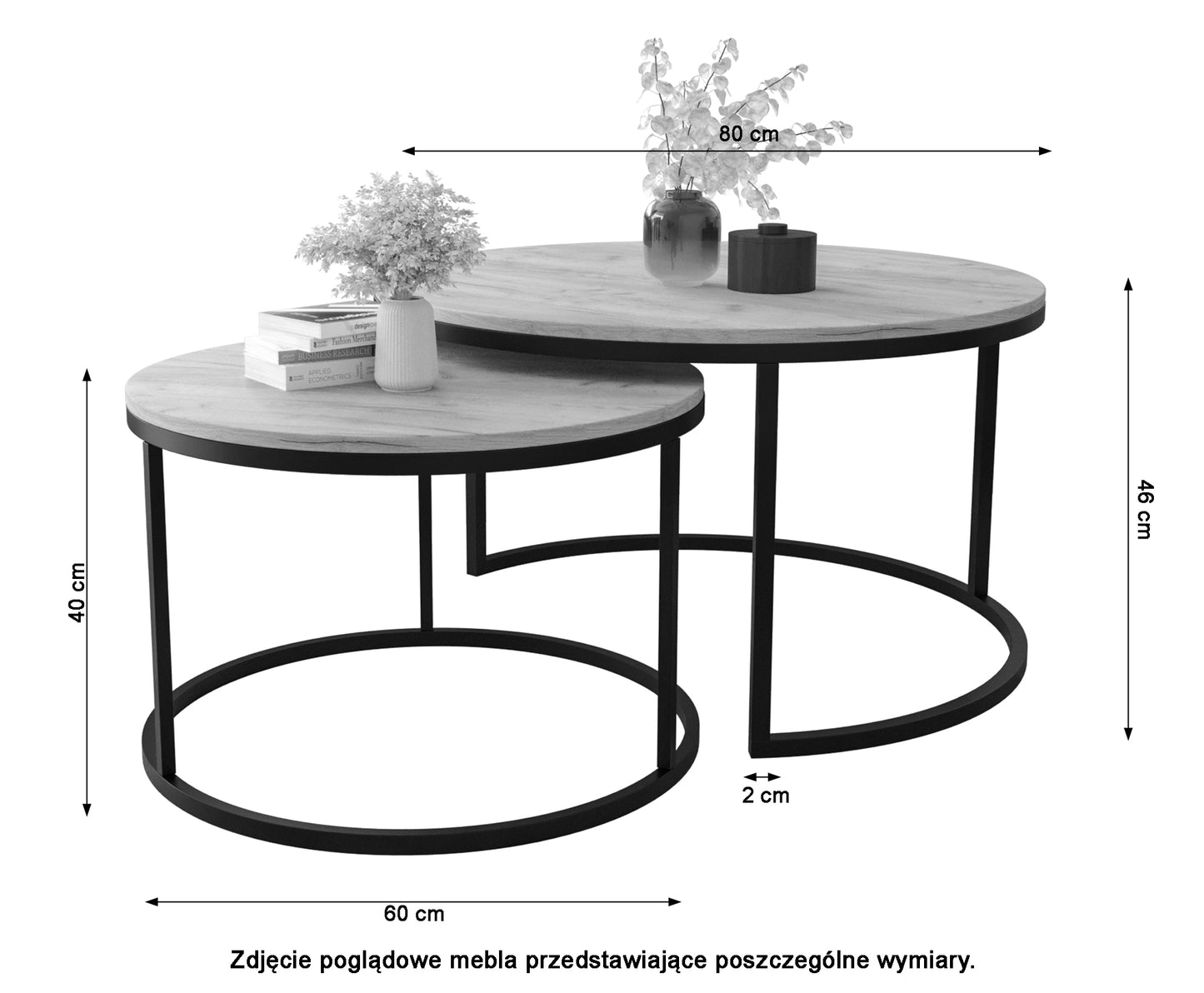 BELLO Divu kafijas galdiņu komplekts, apaļš, 80 un 60 cm, matēts balts