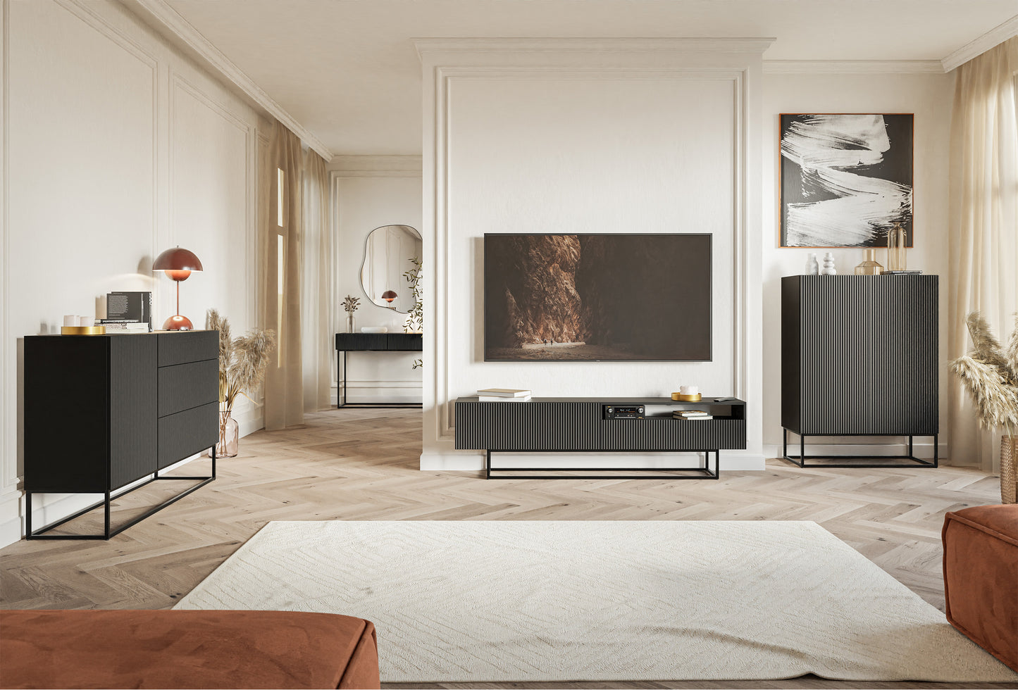 Kumode Velda  100/90/38 cm melns/melns - N1 Home