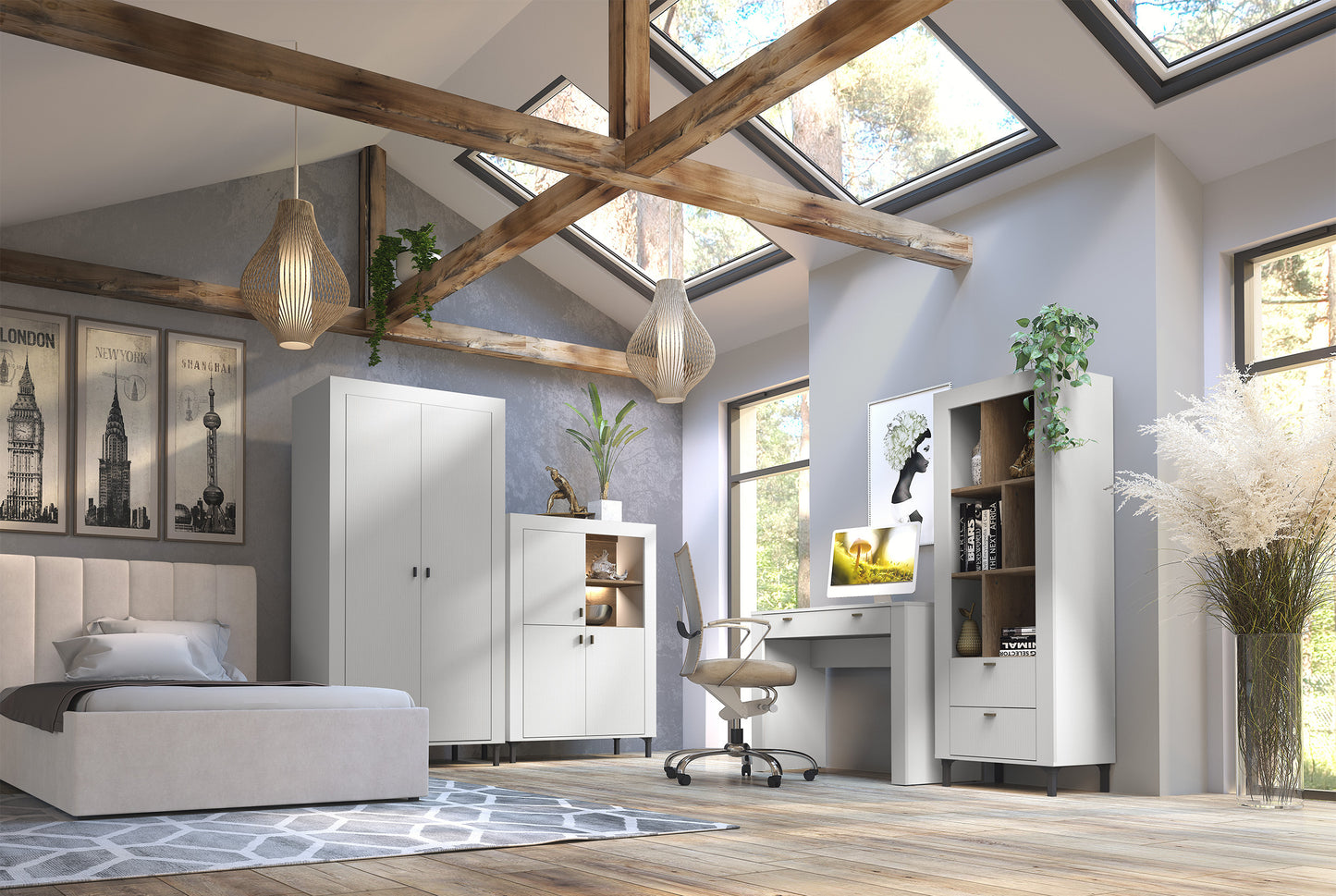 Vitrīna Lamos 96/135/39 cm balts/melns