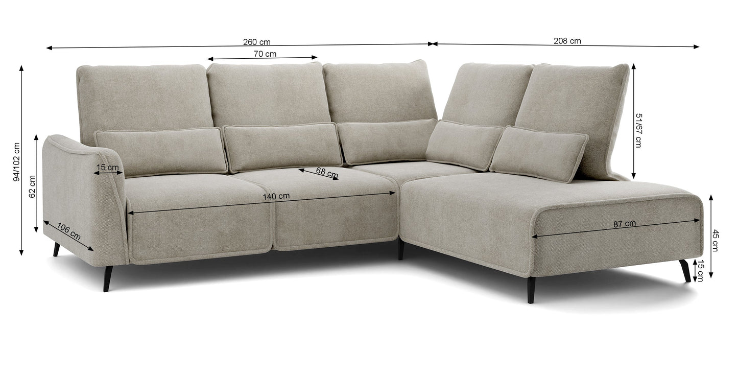 Dīvāns ar pufu Ruma 94/260/208 cm Storm 09 - N1 Home