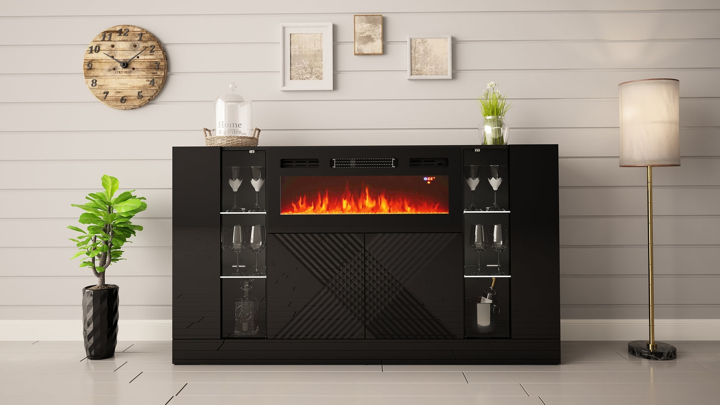 Kumode ar elektrisko kamīnu Dalika 160/90/35 cm melns